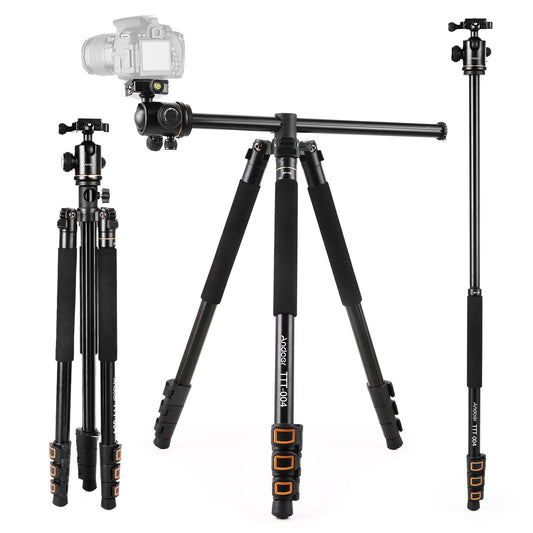 Andoer - Trípode de cámara de 78 pulgadas, trípode horizontal DSLR ligero (4 libras) – trípodes y monopodos de cámara 2 en 1 con cabeza de bola de 360°, aleación de aluminio, carga máxima de 22 libras