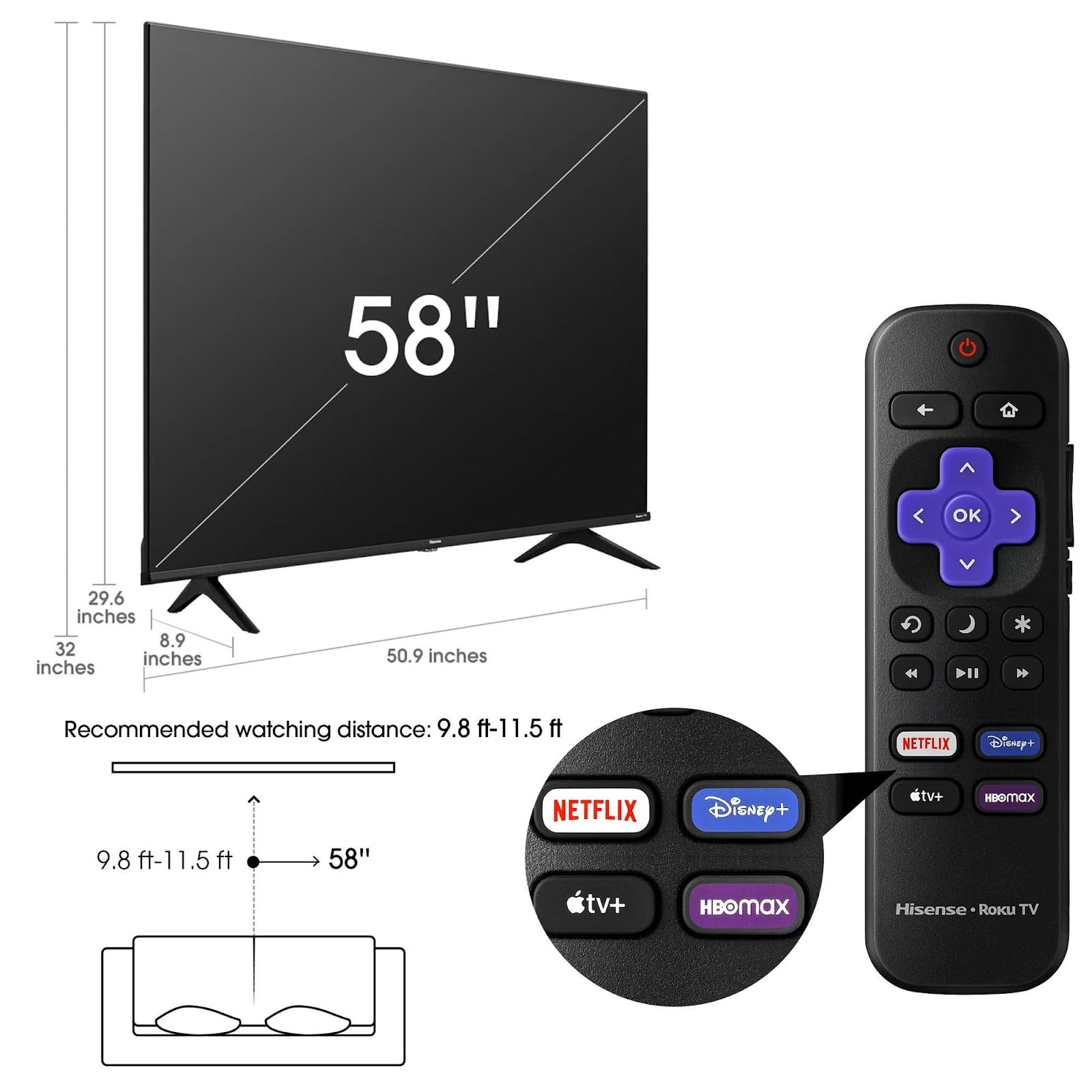 Hisense 58" 4K Ultra HD TV R6 Serie con Diseño Sin Bisel Modo de Juego Motion Rate 120 ‎USB Ethernet HDMI Funciona con Google Assistant y Alexa + Soporte de Pared (Sin Bases) 58R6E3 (Reacondicionado)