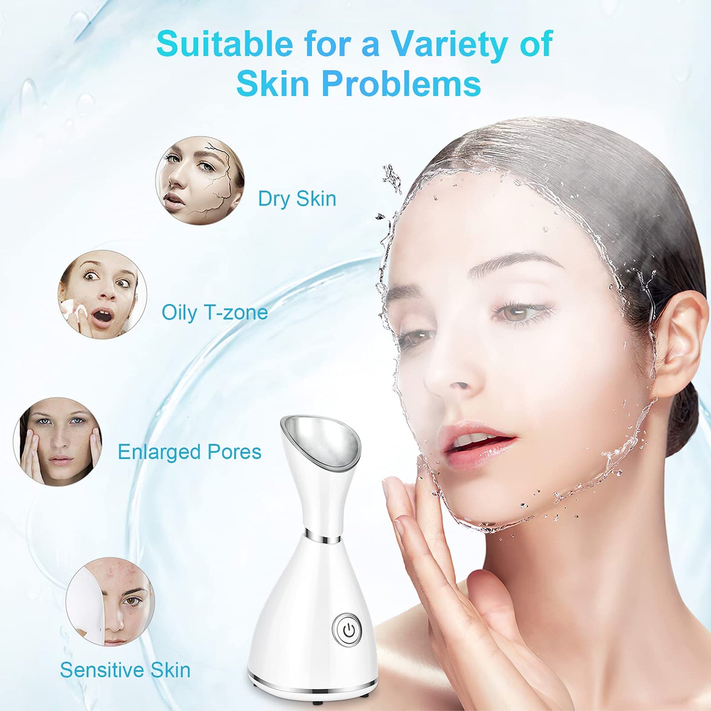 Seneryla - Vaporizador facial para cara, vaporizador facial para limpieza profunda facial, set de nano misterio para senos paranasales, desobstruye los poros, spa en casa, cuidado de la piel