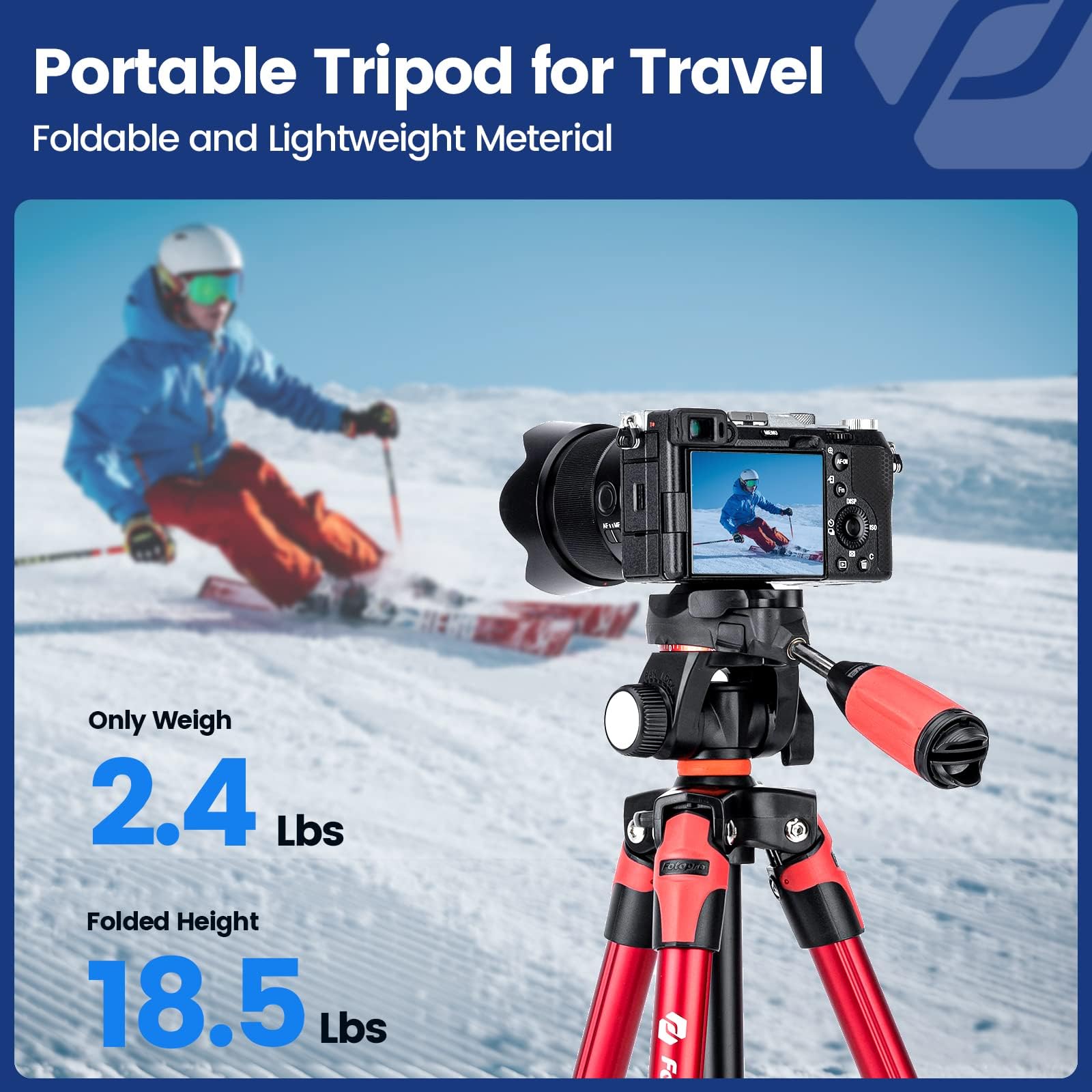 Fotopro Trípode Viaje 60" Cabeza Inclinable Ligero, Placa Quick Release ， Bolsa, Compatible Teléfono/Cámara DSLR, Carga 6.6 lbs, S3 Rojo