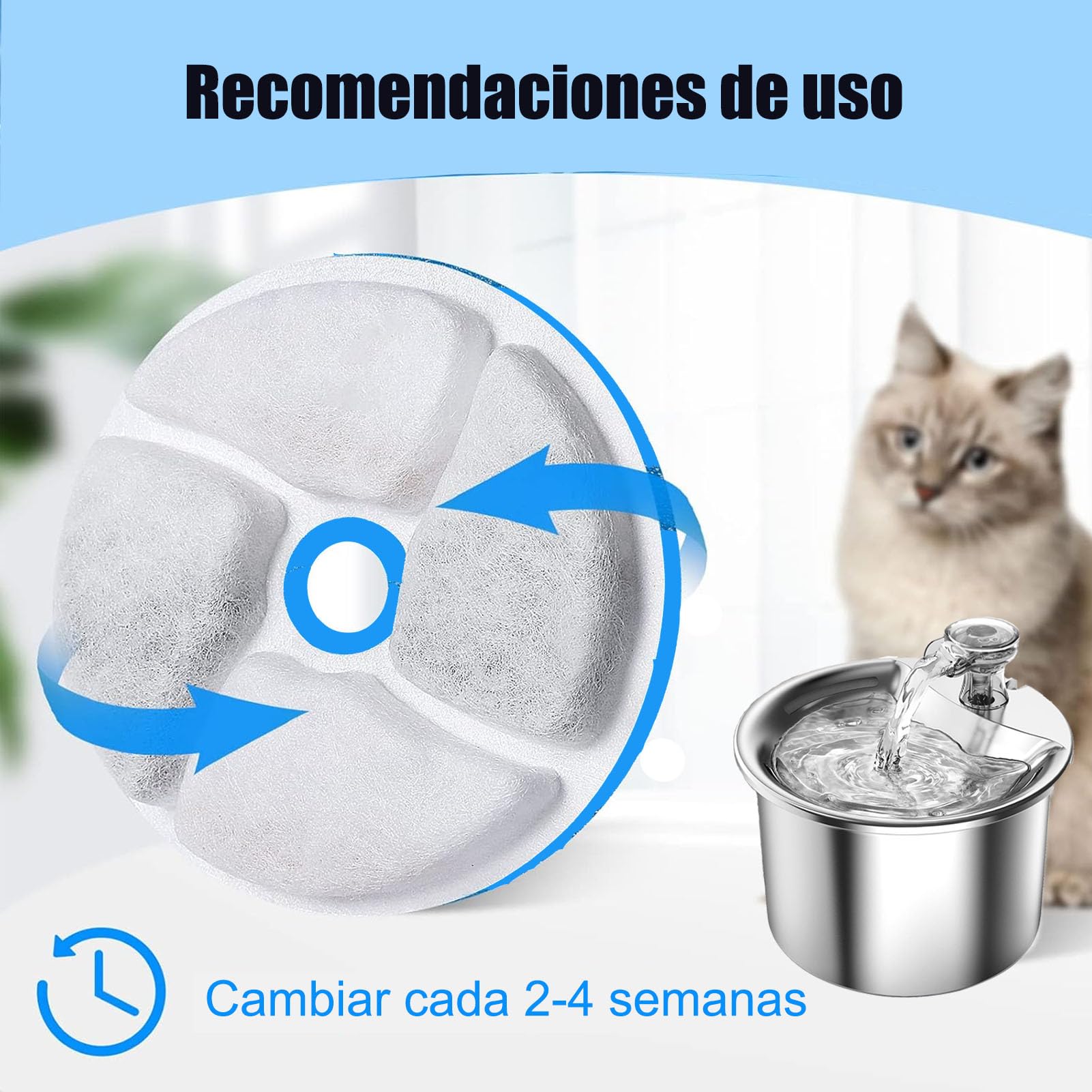 JMKleptobiosis Filtros para Fuente de Gatos，6 Piezas Filtros para Fuente de Agua para Mascotas，,Filtro de carbón Activado Sistema de Triple Filtracion Filtro de Repuesto.