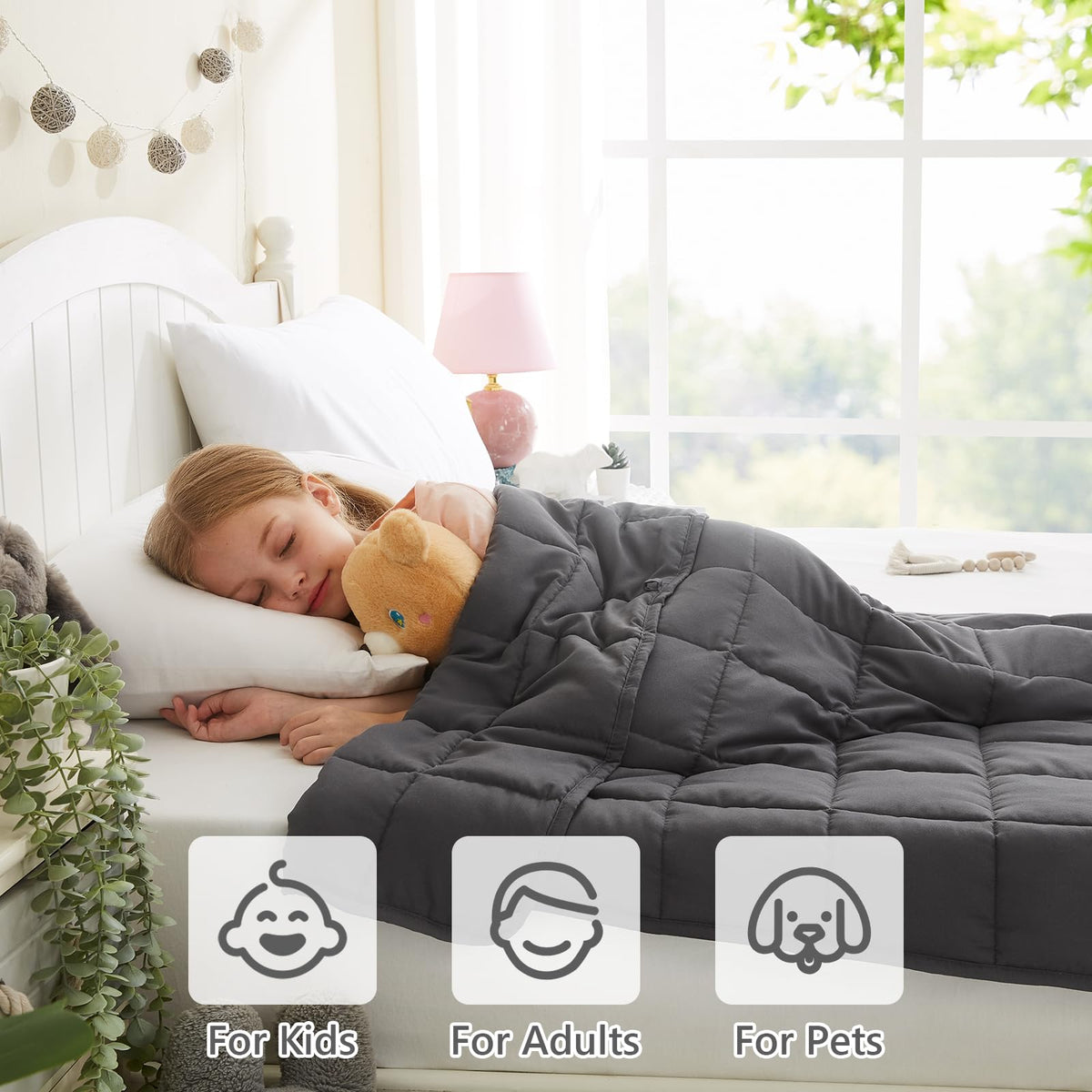 L'AGRATY - Manta pequeña de microfibra con peso, manta con perlas de vidrio, suave y gruesa para todas las estaciones, 91 x 122 cm, 1.4 kg