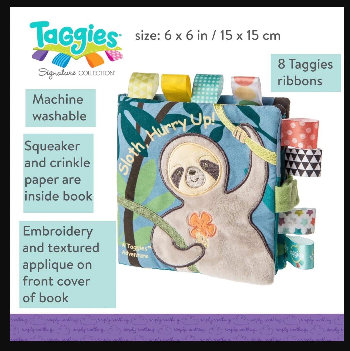 Libro de Tela Suave Taggies Touch & Feel Melaza Perezoso con Papel Arrugado y Chirriador