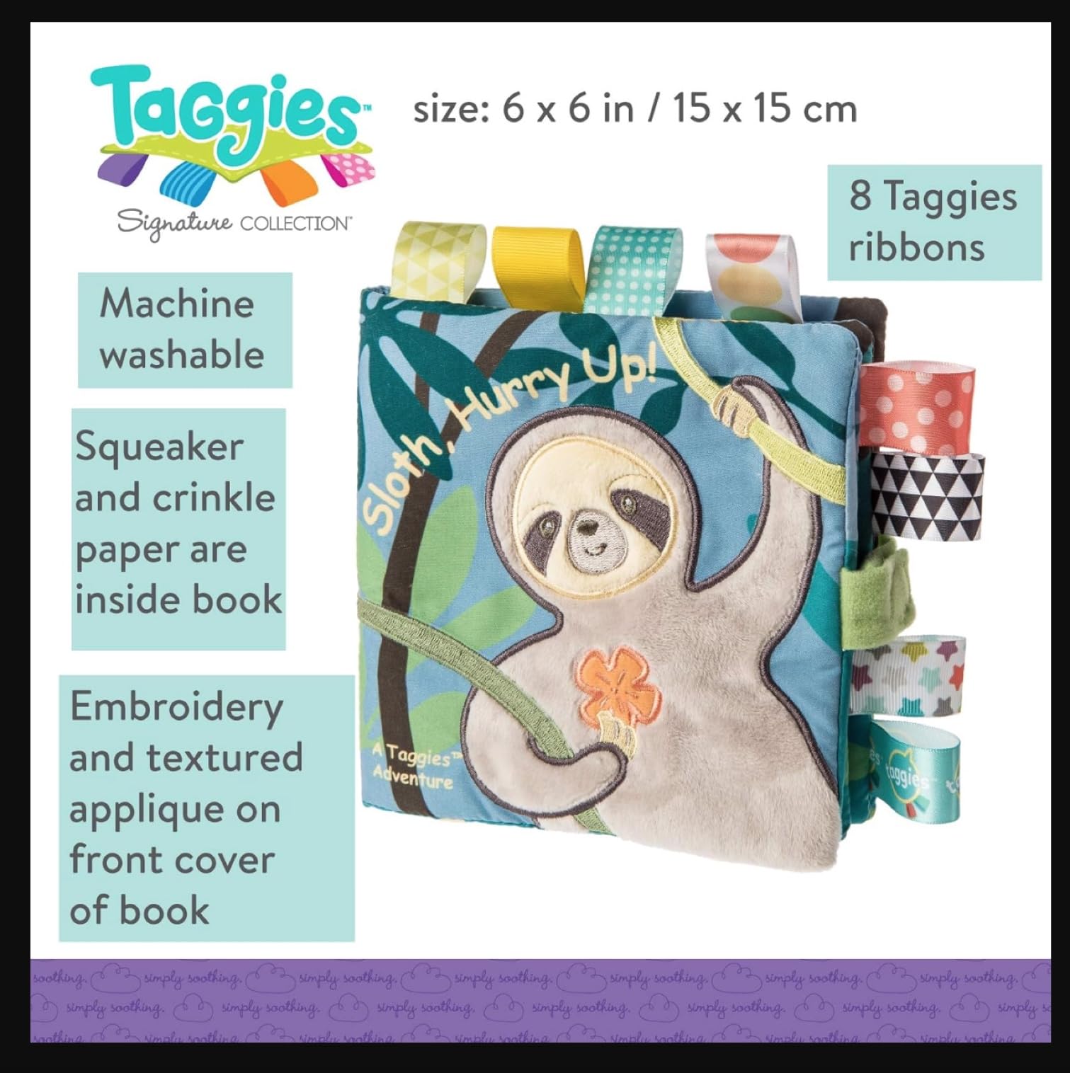 Libro de Tela Suave Taggies Touch & Feel Melaza Perezoso con Papel Arrugado y Chirriador