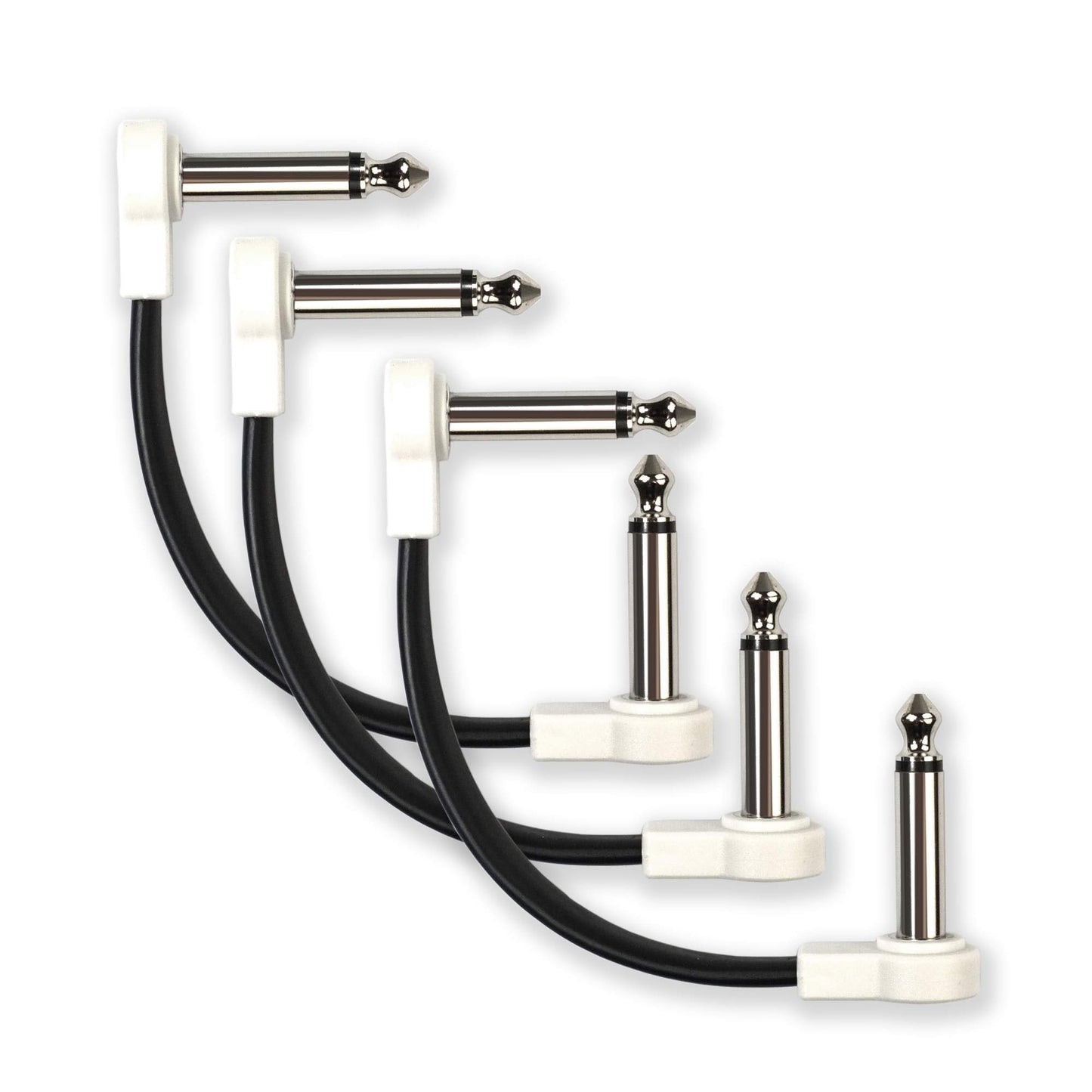 M MAKA Flat Low Profile Guitar Patch Cable 4 inch for Effects Pedals, 1/4 inch Right-Angle, White, 3-Pack
