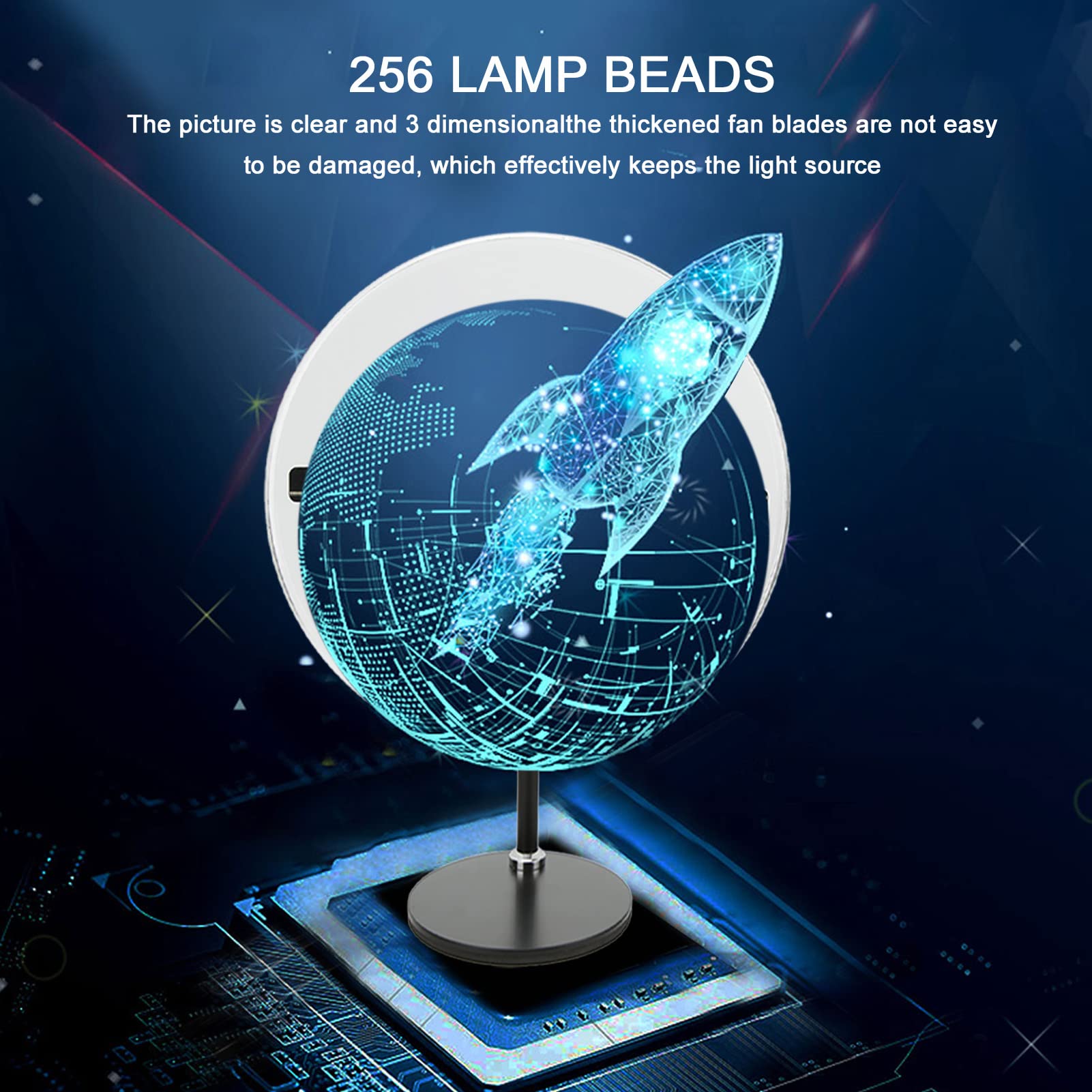 Focket Abanico Holográfico 3D, 30cm Ojo Desnudo Abanico de Holograma Ventilador LED Proyector de Pantalla Publicitaria Proyector Holográfico 3D Proyector de Ventilador de Aire LED, WiFi