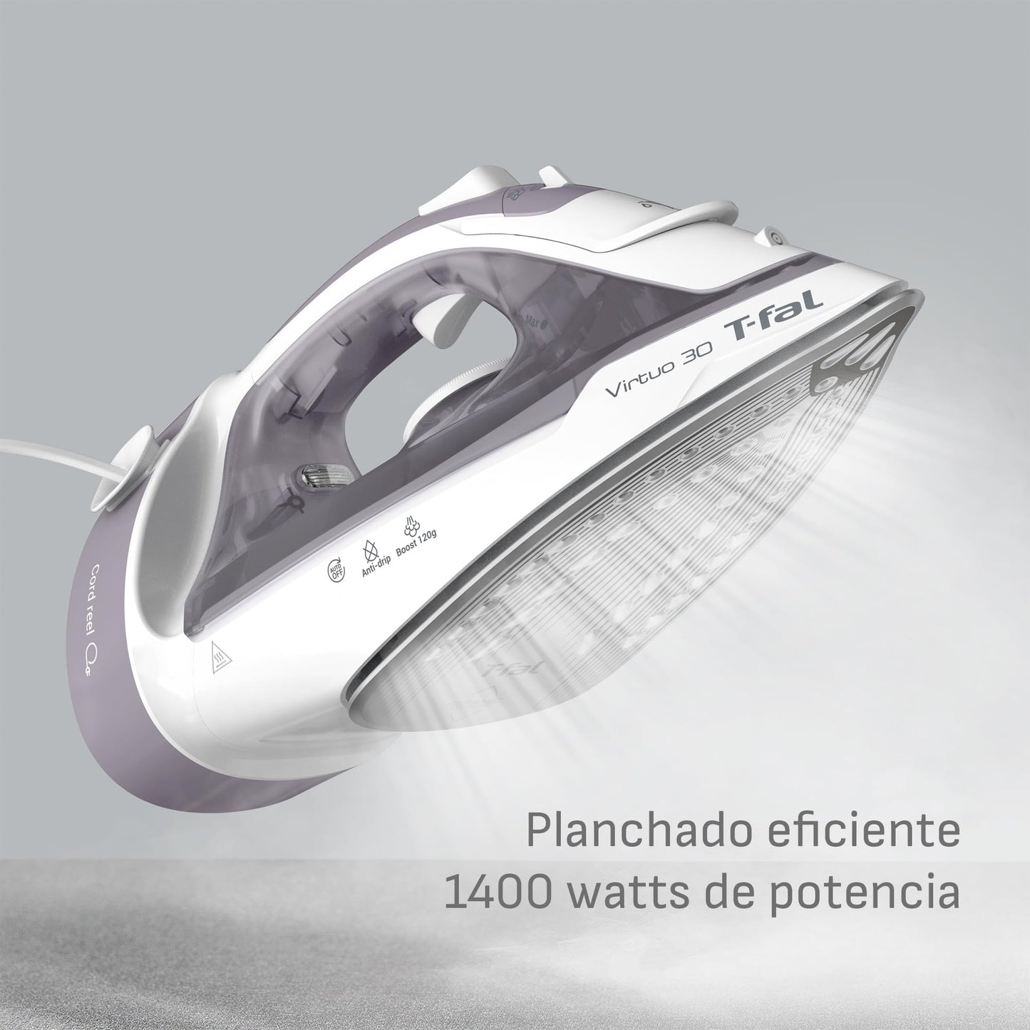 Plancha de Vapor T-fal gris con Suela de Cerámica y Cable Retráctil