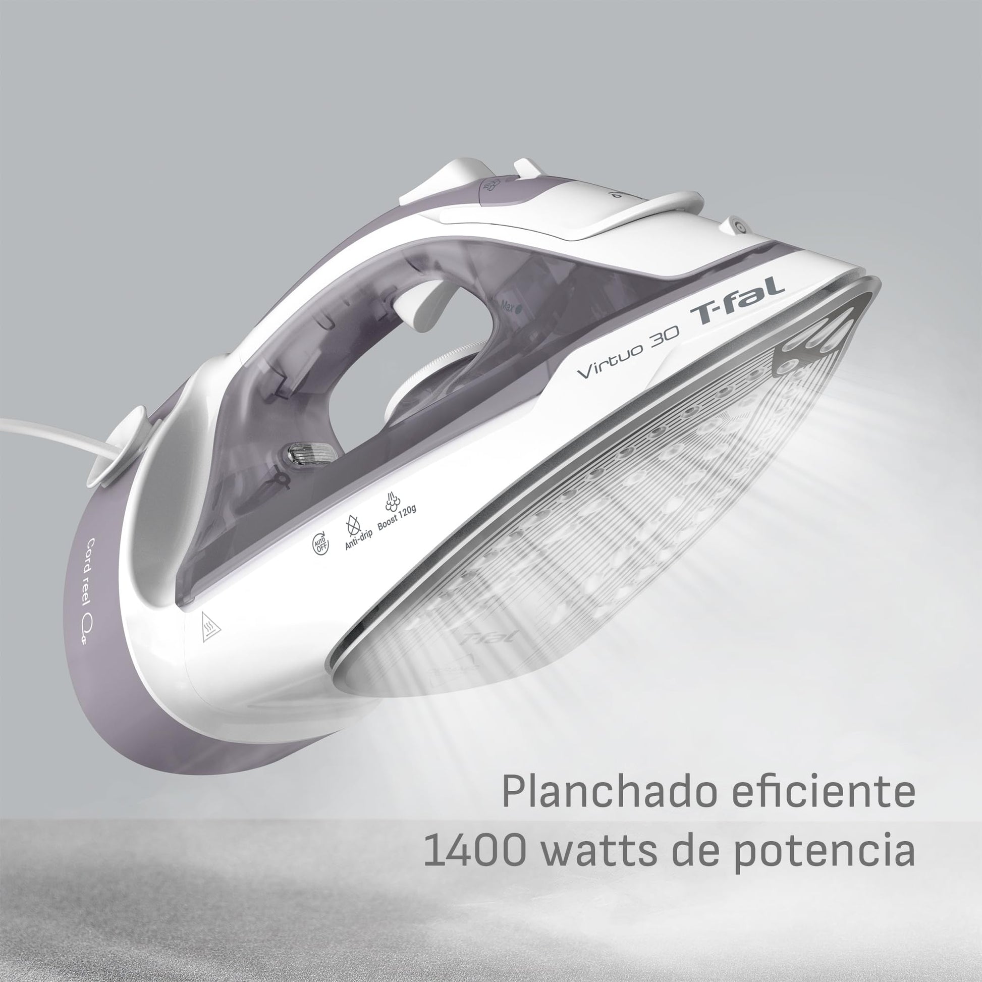 Plancha de Vapor T-fal gris con Suela de Cerámica y Cable Retráctil