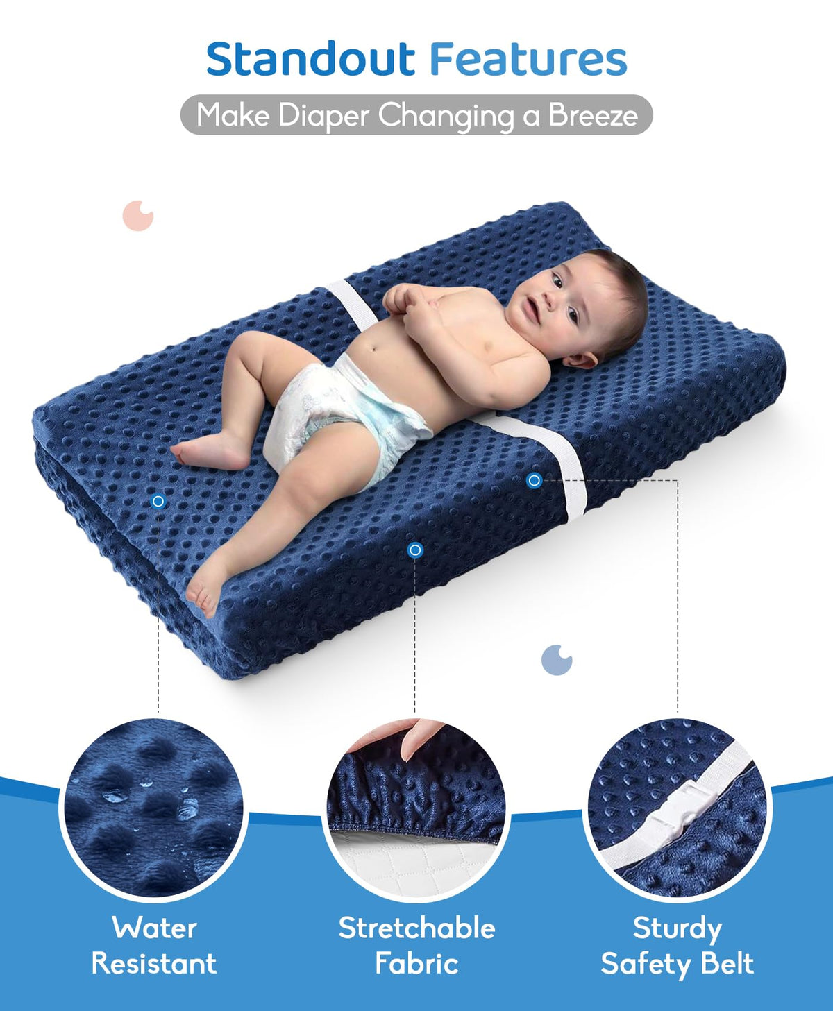 LOONAH - Cambiador pequeño compacto con cubierta, 27 x 16 pulgadas, cambiador de pañales contorneado para cuna combinada con cambiador, impermeable e hipoalergénico, correa de seguridad con hebilla de