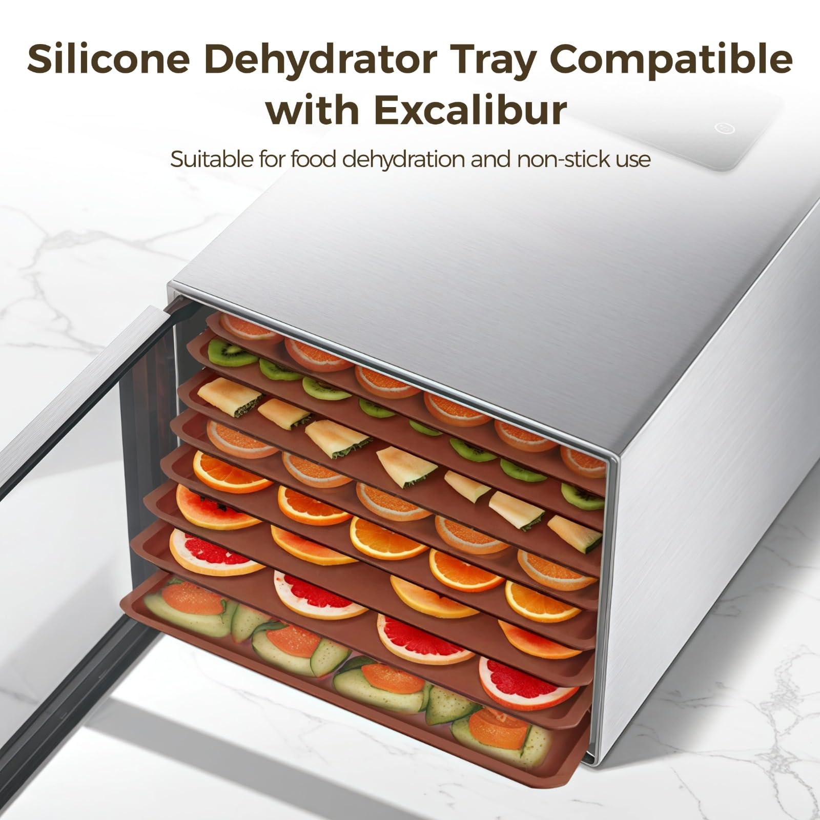 Epicover 8 Bandejas Deshidratadoras de Silicona, 14 x 14 Pulgadas, Compatibles con Excalibur, Antiadherentes con Borde para Frutas, Verduras, Carne