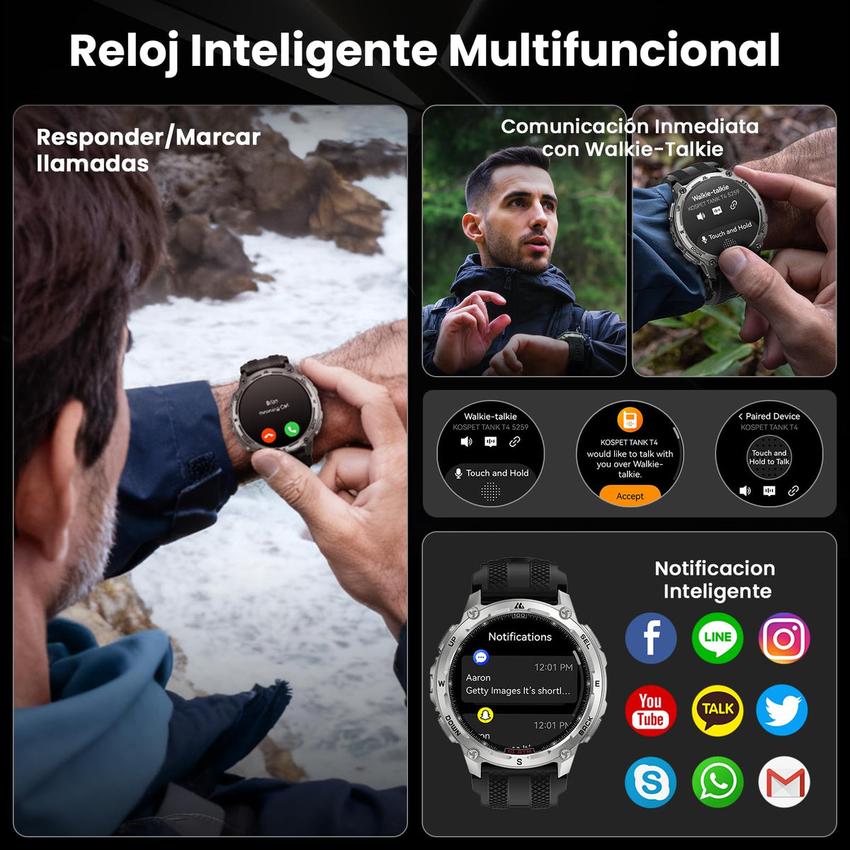 Smartwatch KOSPET Tank T4 Acero GPS Mapa Offline 10 ATM 15 Días Batería