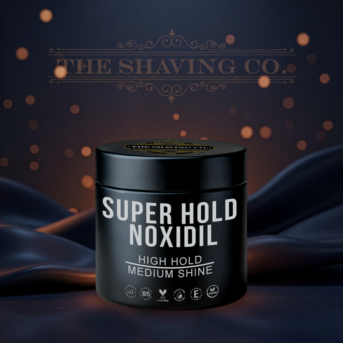 THE SHAVING CO. Pomada para Cabello Super Hold Noxidil - H2 130 gr. Cera para Cabello con Noxidil. Ademas de tener un Pomade Fijacion Alta Brillo Medio. Cuenta con Noxidil que es un auxiliar de crecimiento capilar.
