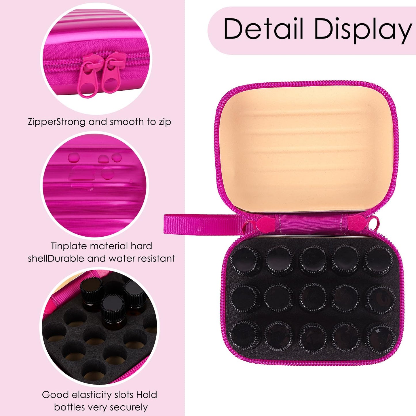 Biiange - 2 fundas para botellas de aceite esencial, caja de almacenamiento de aceite esencial, con 30 botellas de aceite esencial, Rosa Rojo, 2 fundas para botellas + botella de aceite esencial de 2