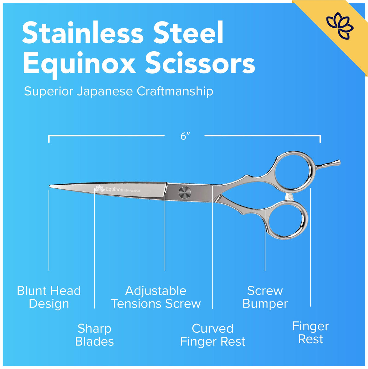 Equinox Barber & Salon Styling Series - Barber Hair Cutting Scissors/Shears - 6.5" Overall Length - Detachable Finger Rest - High Quality Stainless Steel