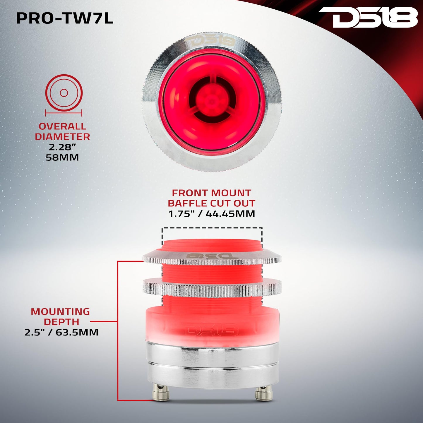 DS18 PRO-TW7L RGB Alluminum Super Bullet altavoz de agudos con imán de neodimio, bobina de voz de 1 pulgada, cuerpo de policarbonato y bala, 200 W máximo, 100 W RMS, 4 ohmios, los tweeters Crossover-PRO integrados son los mejores (1 altavoz)