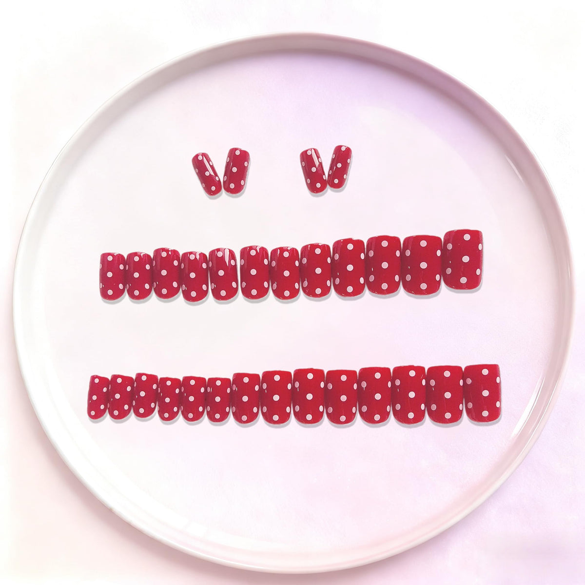 SXVME Uñas postizas de lunares cuadradas medianas, uñas postizas cuadradas en rojo claro, uñas postizas con diseños, lindas uñas postizas de lunares, uñas de gel suave brillante reutilizables para muj