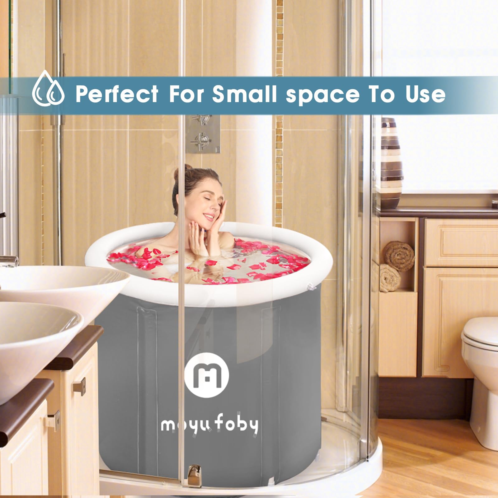 Tina de Hielo Inflable Portátil para Exteriores Azul para Adultos