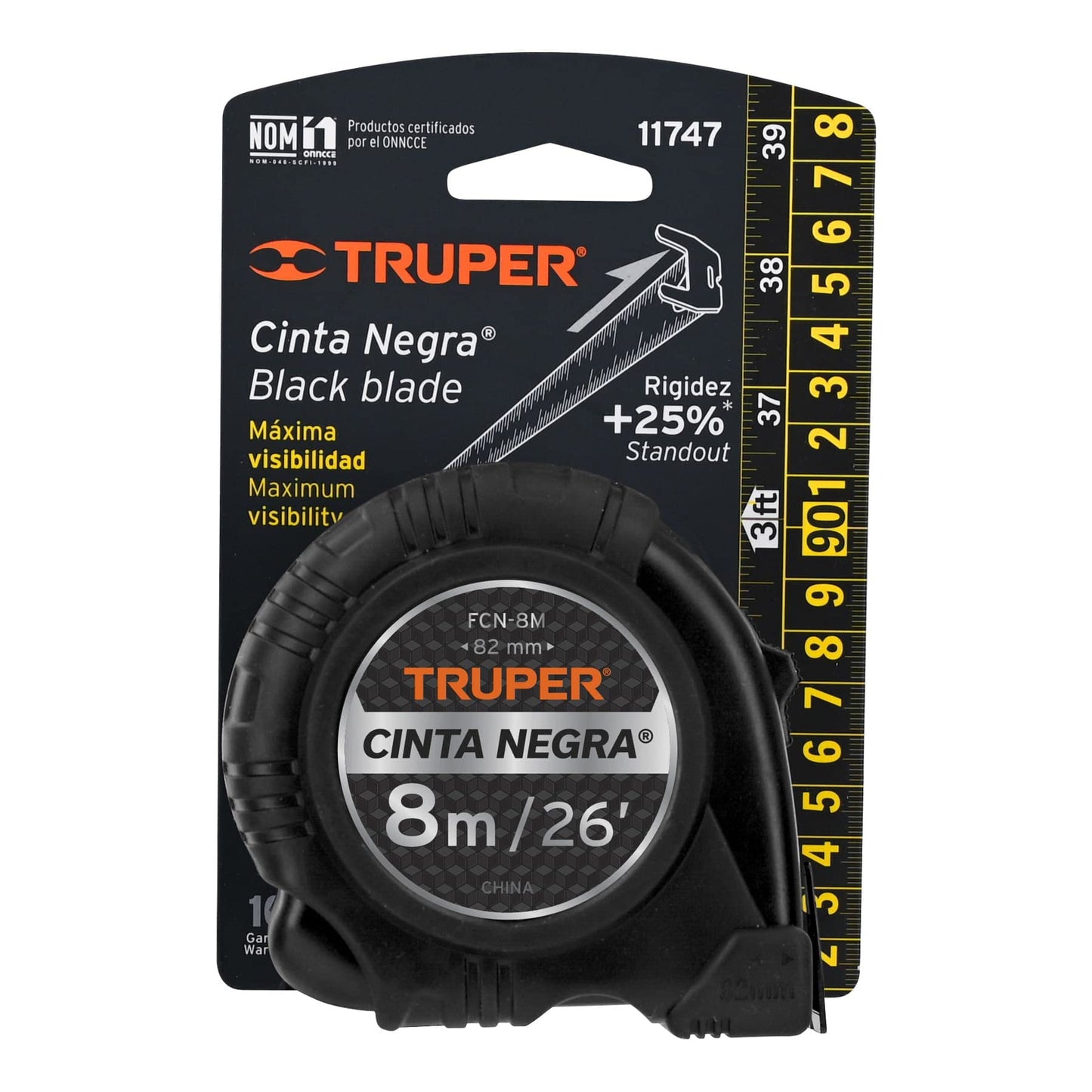 Flexómetro Truper Negro contra Impactos 8 m 25 mm