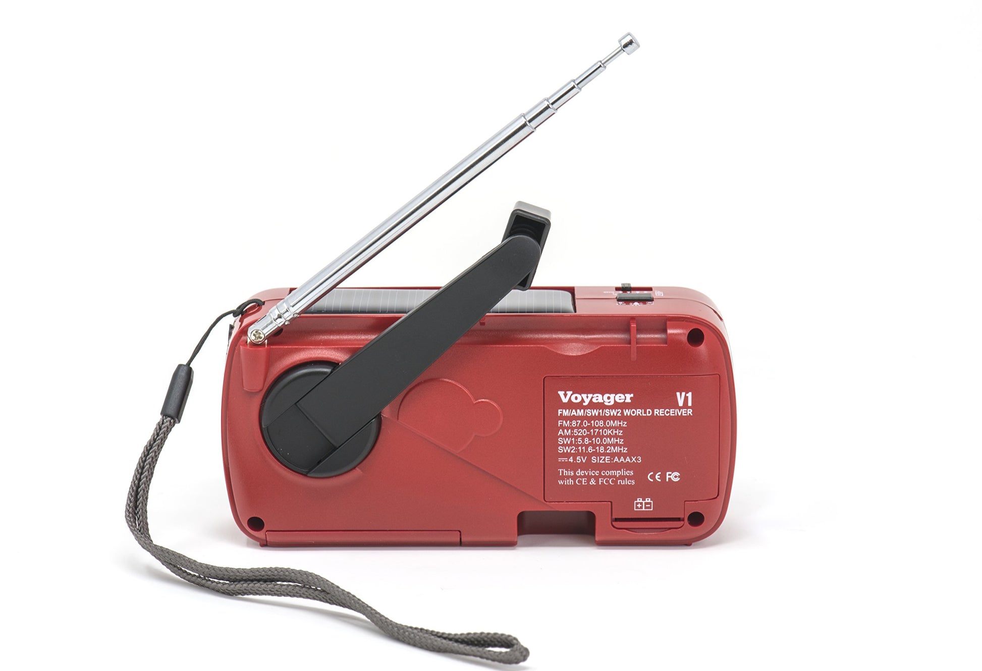 Kaito v1r Voyager Solar/Dinamo Am/FM/SW Radio con Cargador de teléfono Celular de Emergencia y 3-LED Linterna, Rojo