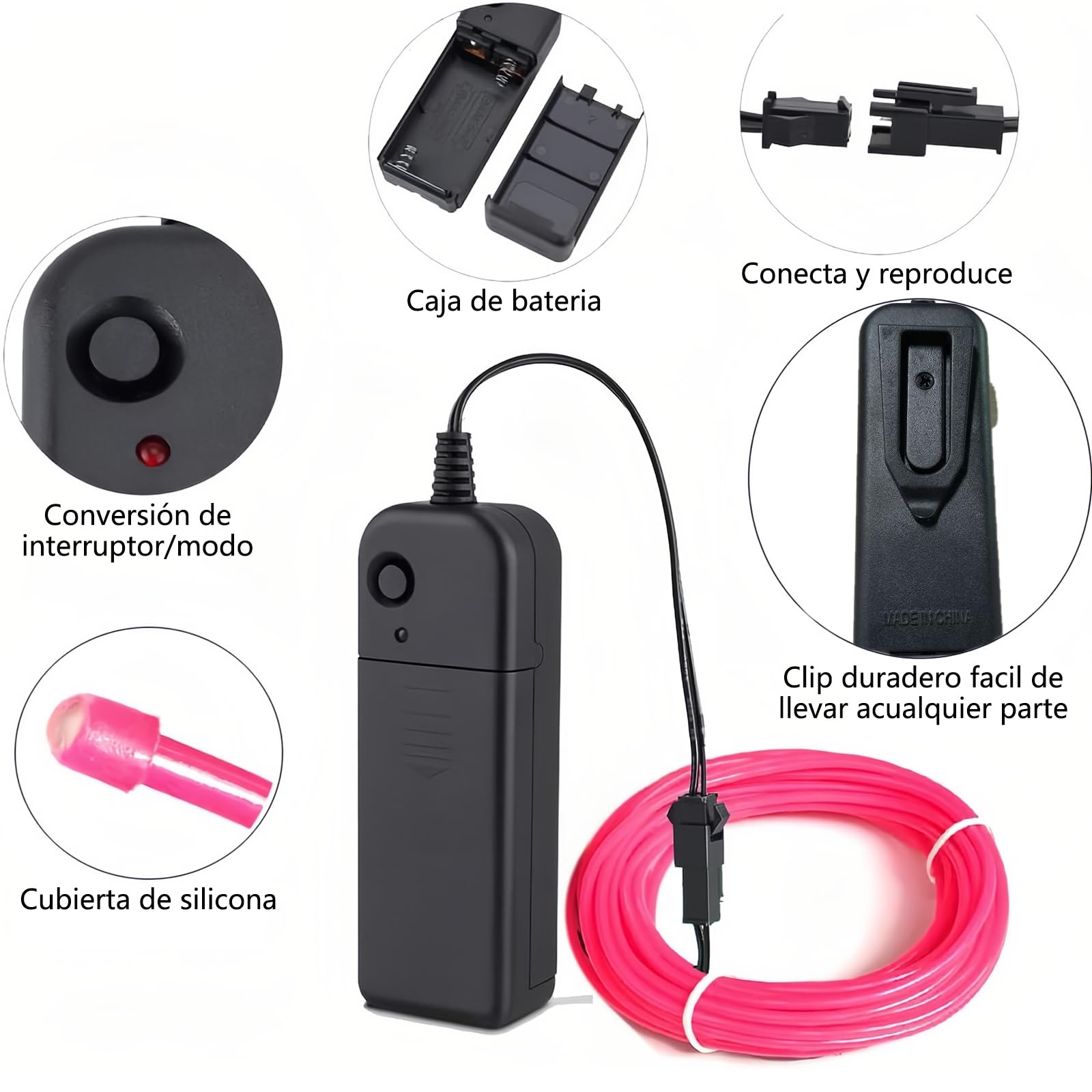 Cable de luz de neón EL de 19,6 ft/6 m, tira de luz LED con 3 modos de iluminación, IP65 resistente al agua, tira led neon cortable para Navidad,decoración bricolaje, fiesta y decoración del hogar