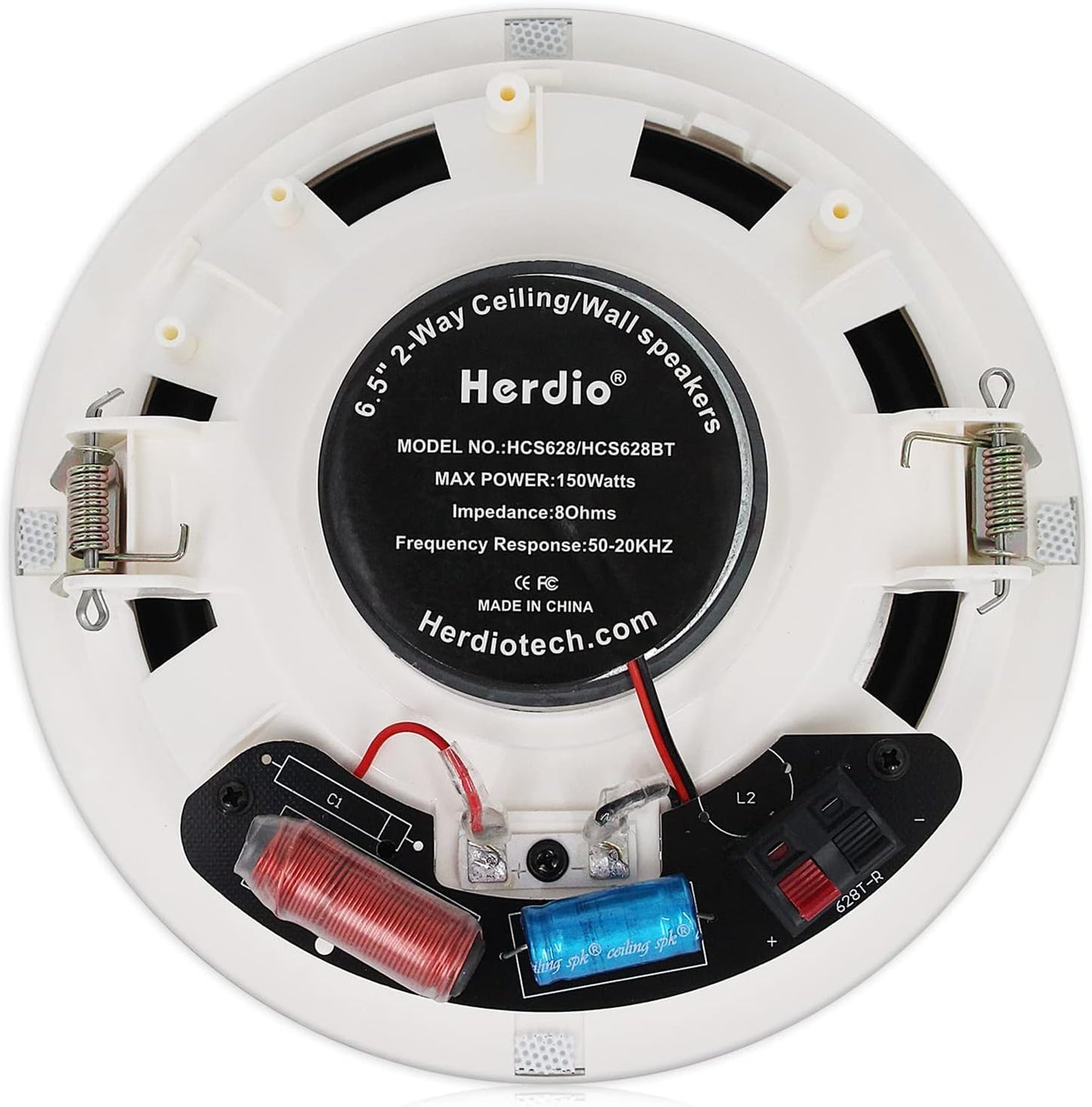 Herdio HCS-628 Altavoces Pasivos de 6.5 Pulgadas, Montaje Empotrado en Techo, 300 Vatios, Resistentes a la Humedad, Ideal para Interiores y Exteriores, Blanco