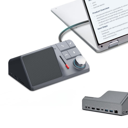 H1 Estación de acoplamiento USB C 11 en 1 con grabadora de voz AI, transcripción y resumen gratuitos, HDMI dual 4K a 60Hz, 118W PD, Ethernet de 2.5Gbps, transferencia rápida de datos de 10Gbps, lector