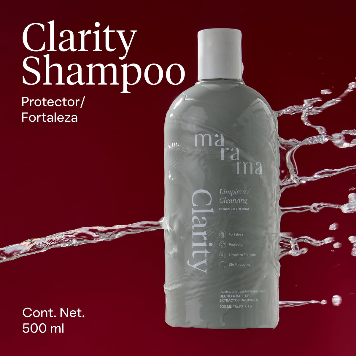 MARAMA | Clarity Shampoo sin Parabenos - Herbal Shampoo - 500 ml | Fortalece - Tratamiento para Pelo Maltratado - Anticaspa - Anti Frizz Cabello | Vegano - Cruelty-Free