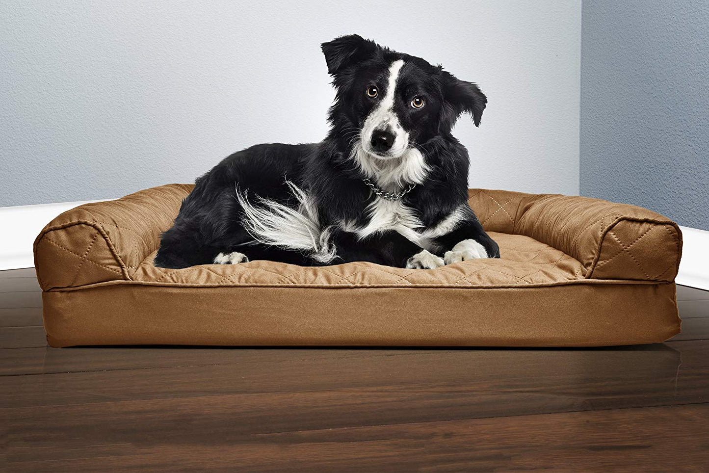 FurHaven Small Quilted Orthopedic Sofa Pet Bed for Dogs and Cats, Wine Red, Café cálido