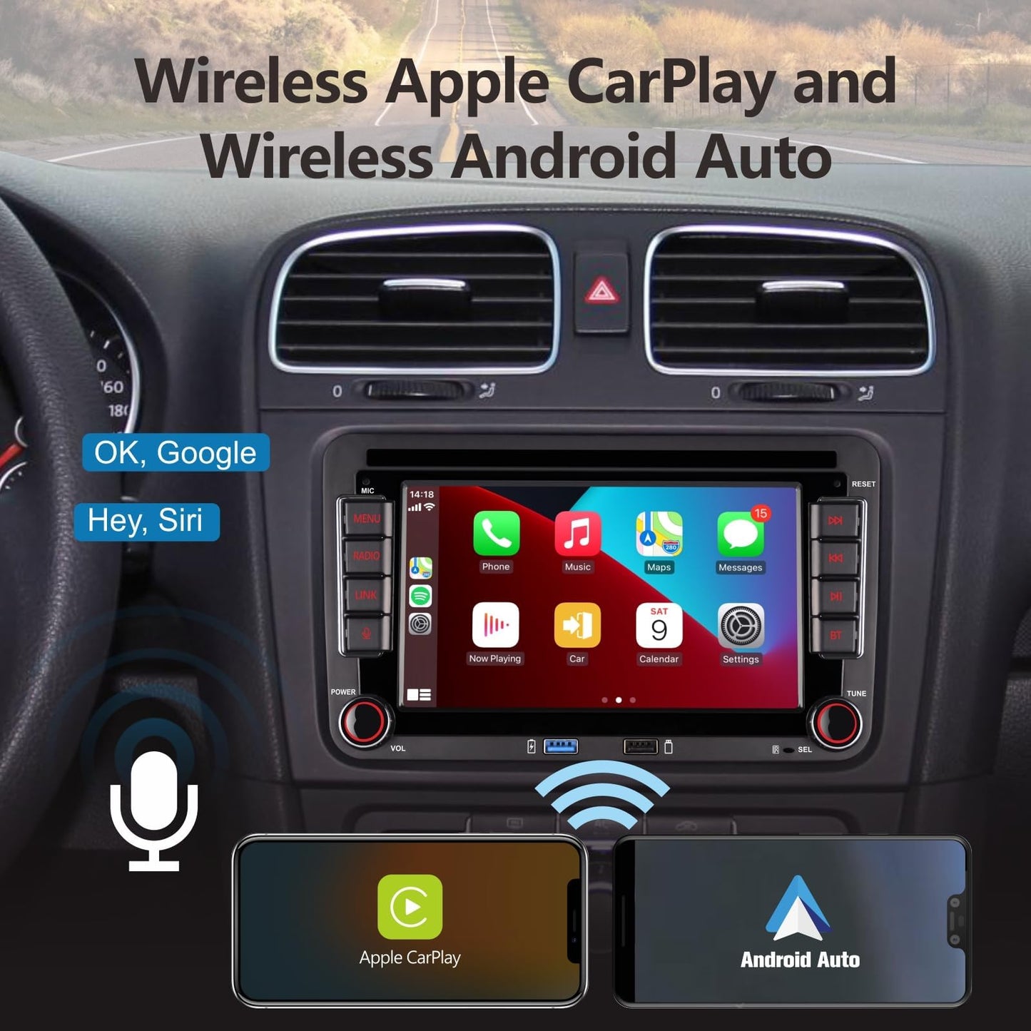 LXKLSZ [Actualizado en 2026] Radio de Coche con inalámbrico Carplay Android Auto con IPS Bluetooth/FM/Am Radio/USB/Alta Potencia para VW Golf 5 6 Passat Jetta Caddy EOS T5 Tiguan Touran CC Polo