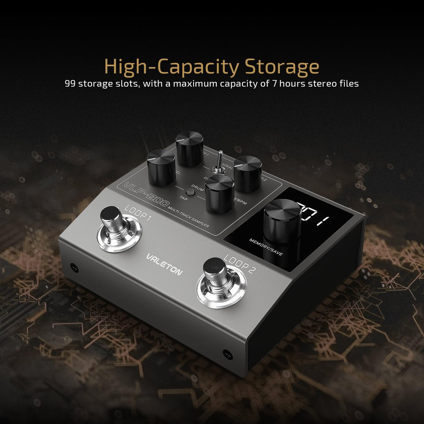 VALETON Looper - Pedal de doble pista estéreo para guitarra, bajo, teclado, máquina de batería de voz, 99 espacios de almacenamiento de proyectos, soporte de software VLP-200 (incluido 1 cable TS