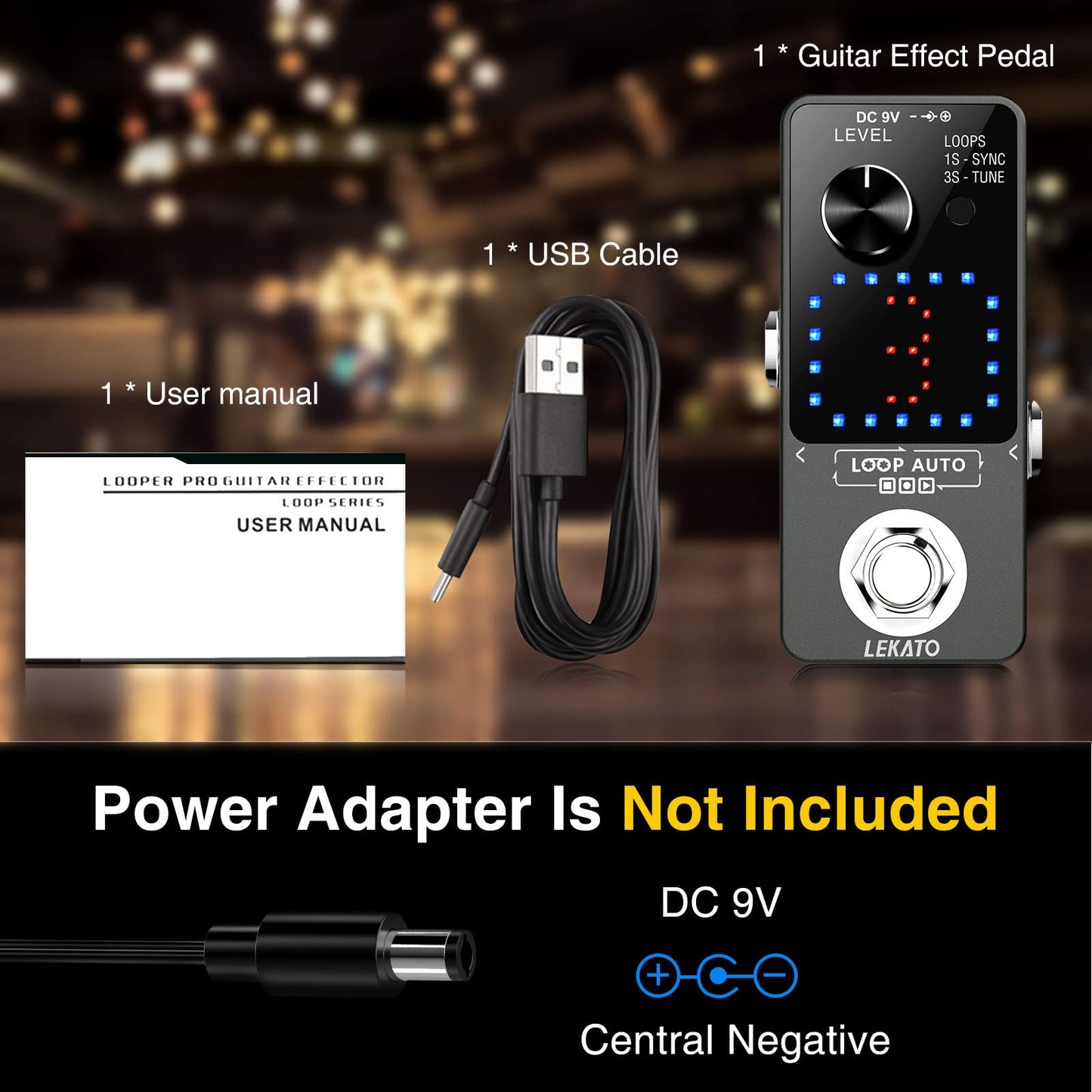 LEKATO - Pedal para guitarra eléctrica, pedal de bucle para guitarra eléctrica y bajo con función de sincronización y sintonizador, bucle de guitarra de triple efecto con visualización LED, overdubs