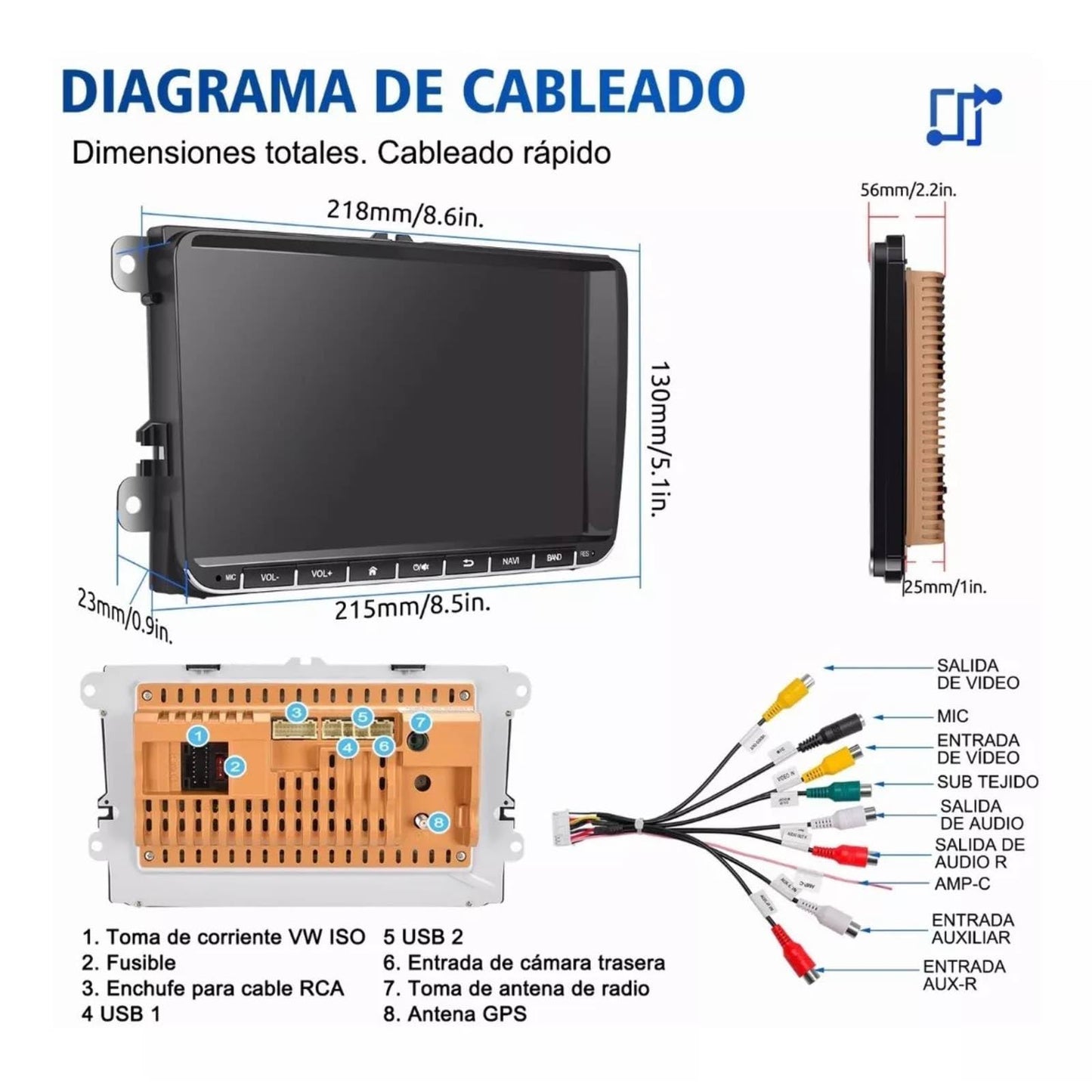 FINYQBET Autoestereos para Carro de 9.1 Pulgadas de de Android 11 de W7060,2+32 Estéreo para Pantalla Carplay para Auto con Android Auto,Mirrorlink,GPS,Control de Volante,RAC y más