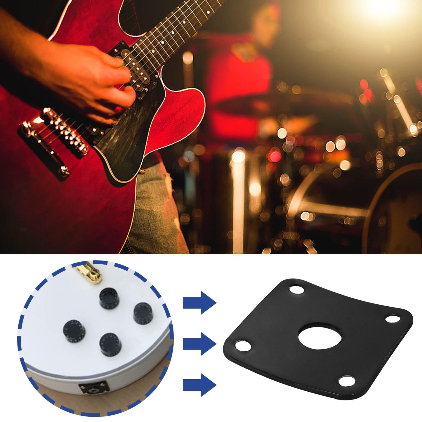 YINETTECH - Cubierta de enchufe de guitarra eléctrica cuadrada de chapa de metal de 35 x 35 mm, apertura de 10 mm, con tornillos compatibles con Gibson Les Paul se adapta a Jack de 1/4 pulgadas, color
