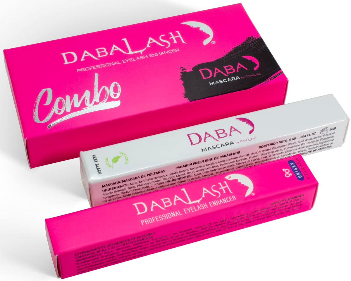 Combo Dabalash + Daba Vegan Mascara, Promueve el crecimiento y cuidado de las pestañas, Rosa