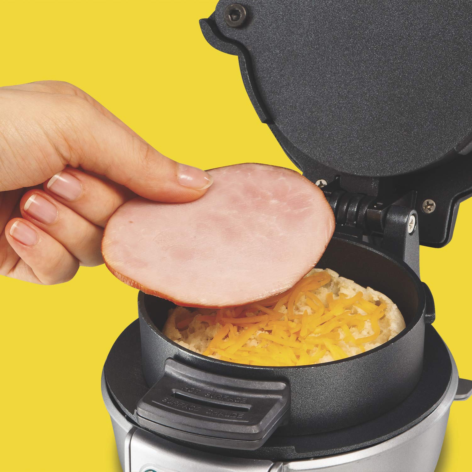 Hamilton Beach 25475 Sandwichera para desayuno, gris, Plateado, Single w/Timer, 1