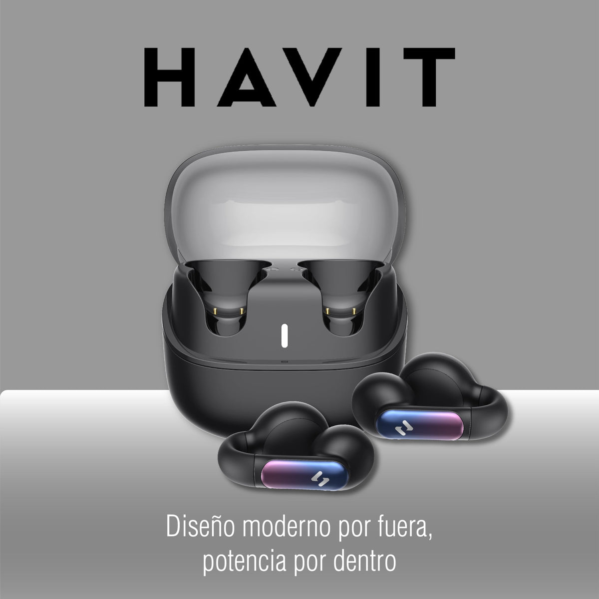 Audífonos Bluetooth havit Onyx Black con Estuche de Carga Openbuds 1