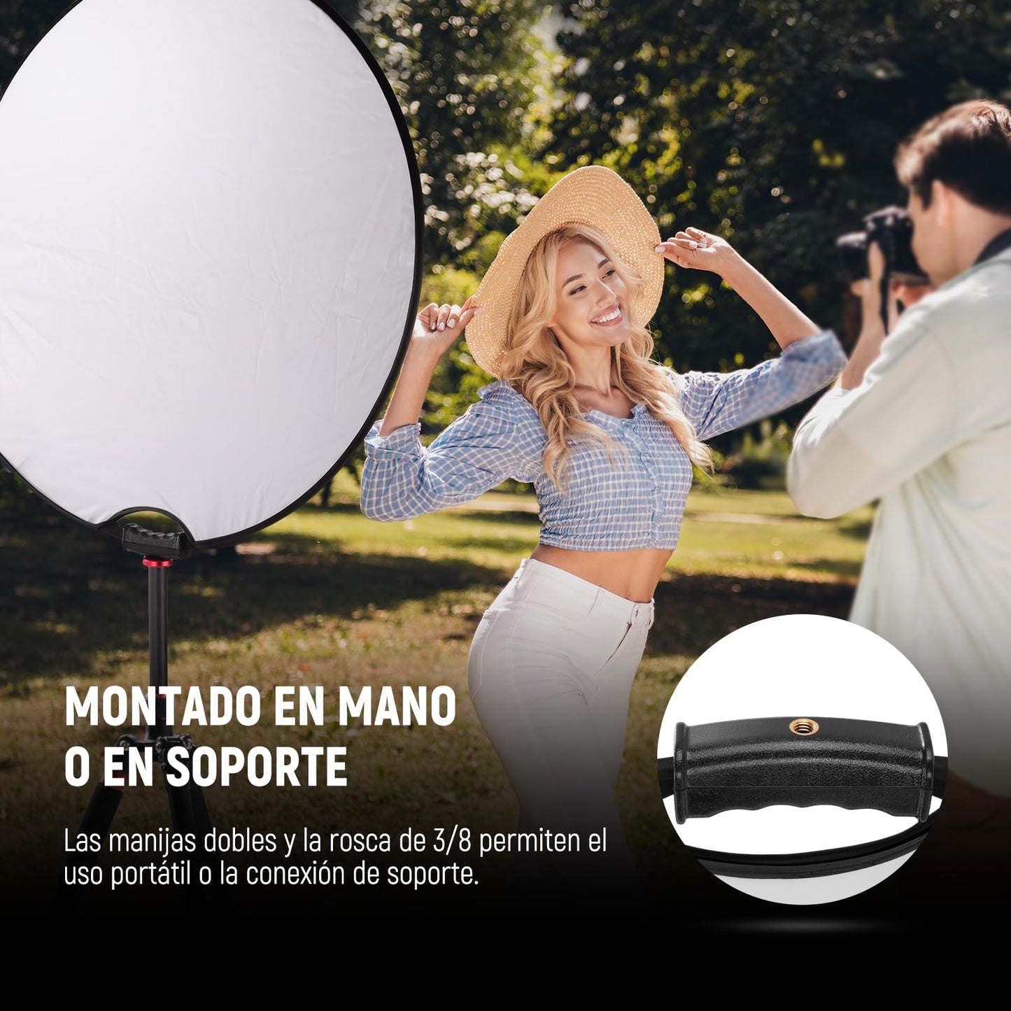 NEEWER 51"/130cm Reflector de Luz con Mango y Rosca de 3/8", Difusor de Luz de Disco Plegable 5 en 1 Translúcido/Plata/Oro/Blanco/Negro para Iluminación de Fotografía, Iluminación Exterior, RF-130II