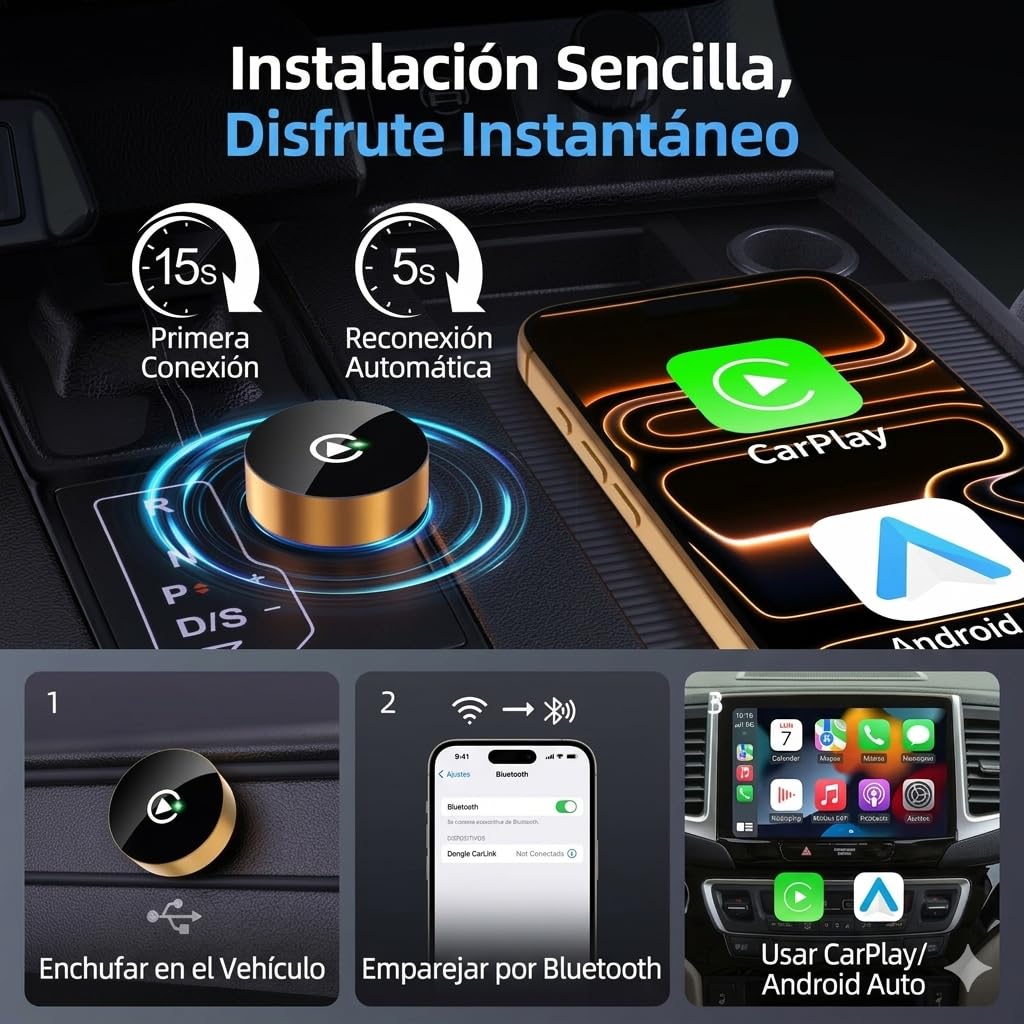Adaptador Inalámbrico LEGASTACAR Blanco con Bluetooth 5.0 y WiFi Dual Band para Auto