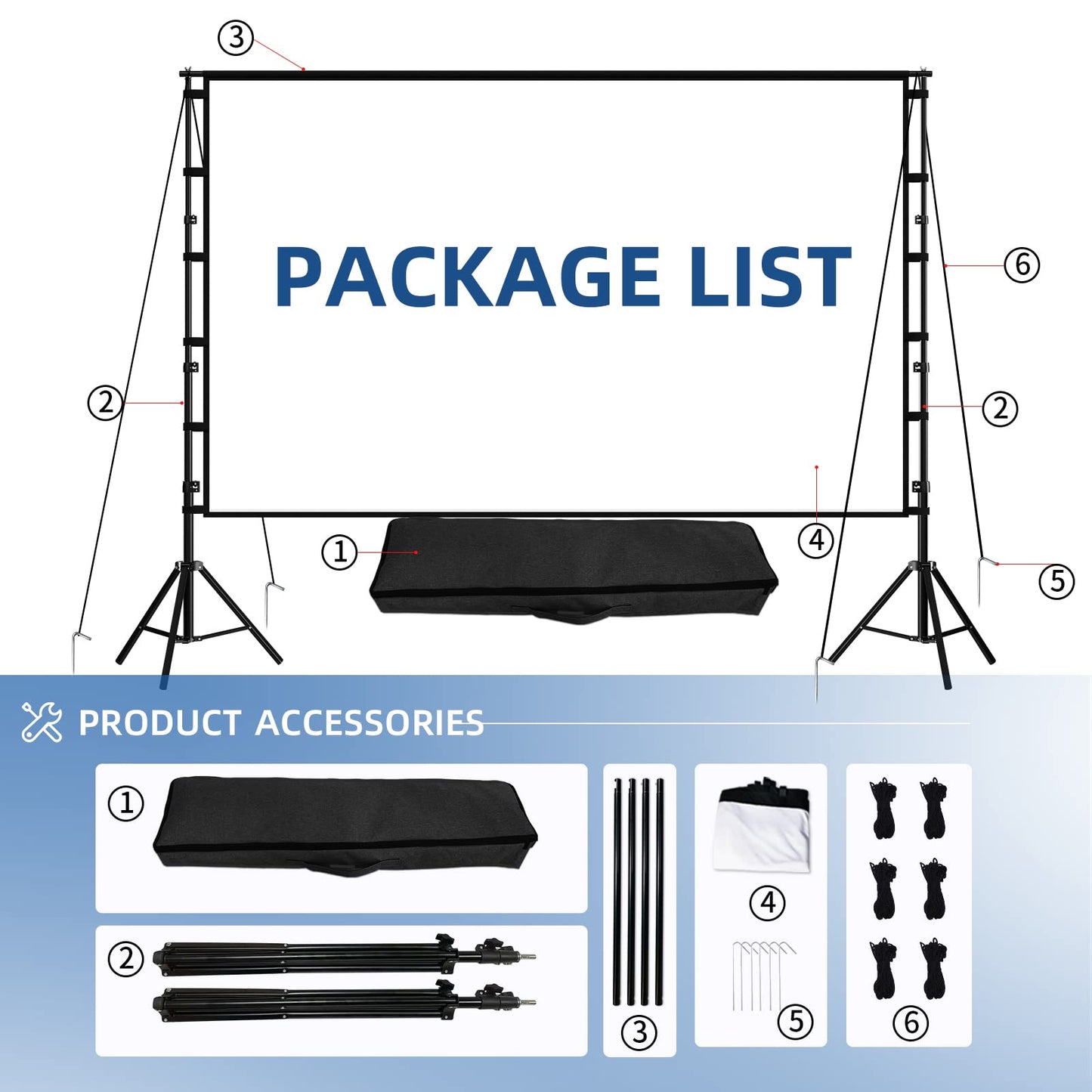 TOWOND - Pantalla de proyección y soporte, pantalla de proyección de 120 pulgadas para exteriores, pantalla de película portátil 16:9 4K HD delantera trasera con diseño sin arrugas y bolsa de