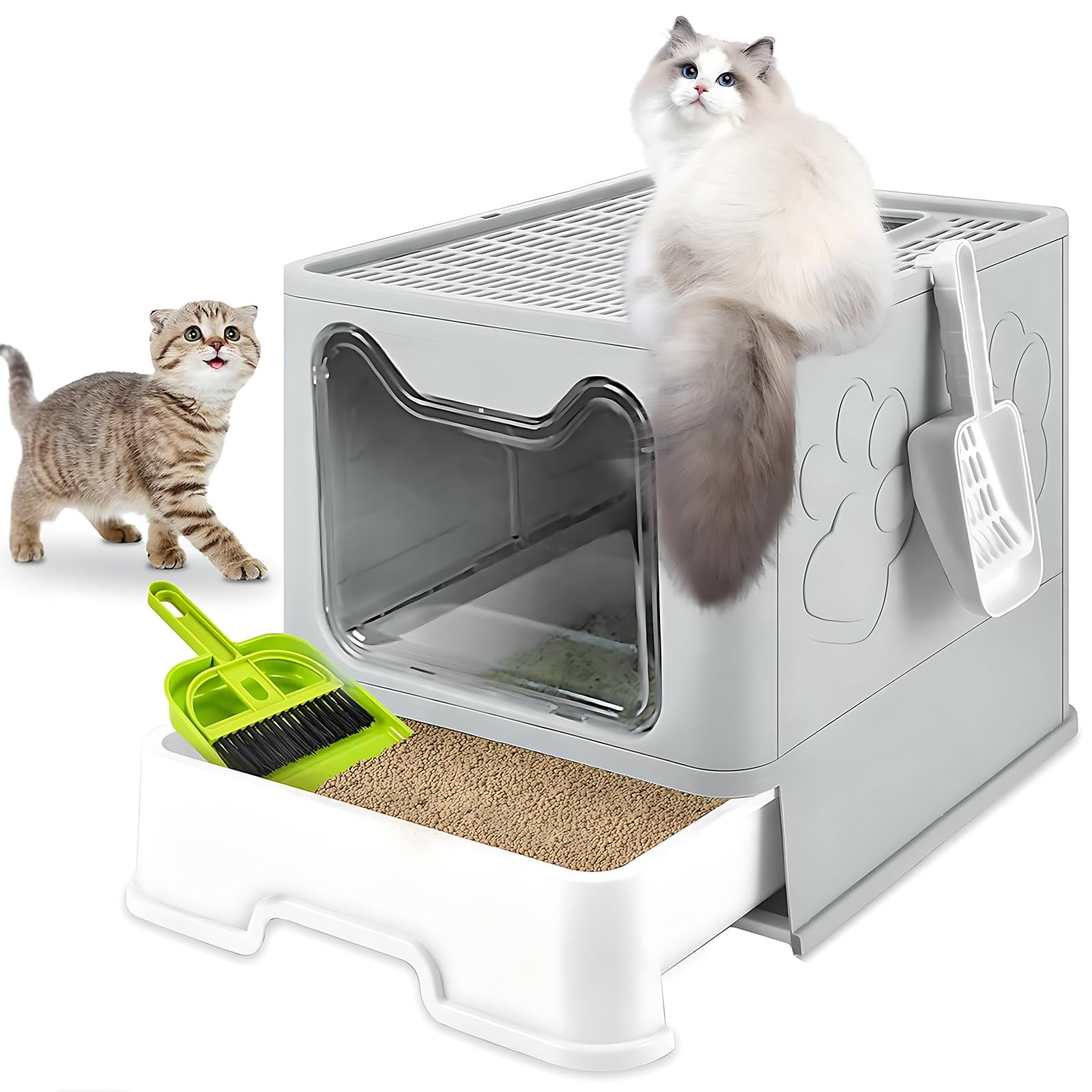 Caja de Arena Grande JZCQZCXB Gris con Diseño de Cajón para Gatos hasta 15kg