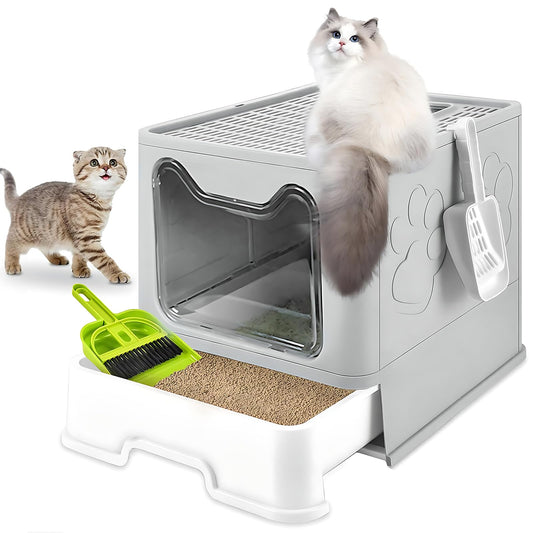 Caja de Arena Grande JZCQZCXB Gris con Diseño de Cajón para Gatos hasta 15kg