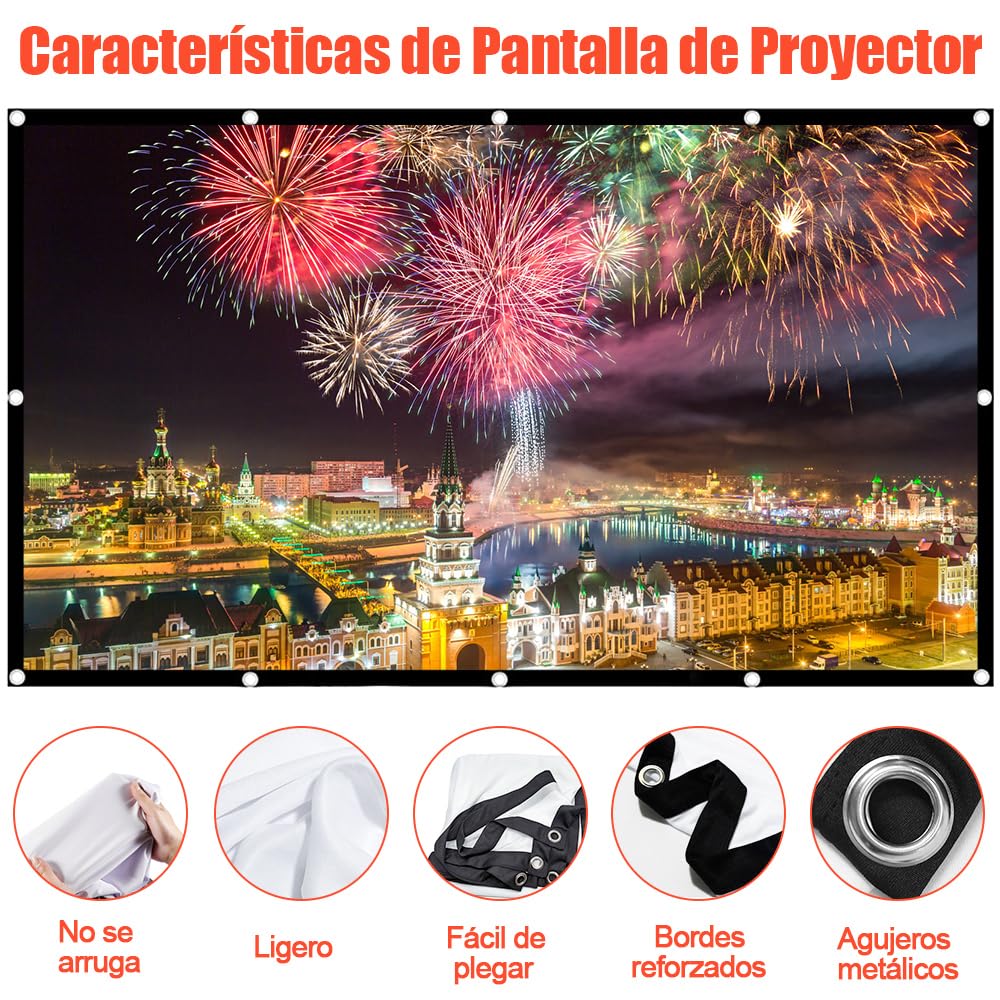 Visualización de Proyección de 120 Pulgadas,16:9 HD Pantalla de Proyector Portátil,Visualización de Proyector de Doble Cara,Pantalla de Cine Plegable para Camping,Cine en Casa,Oficina (120Pulgadas)