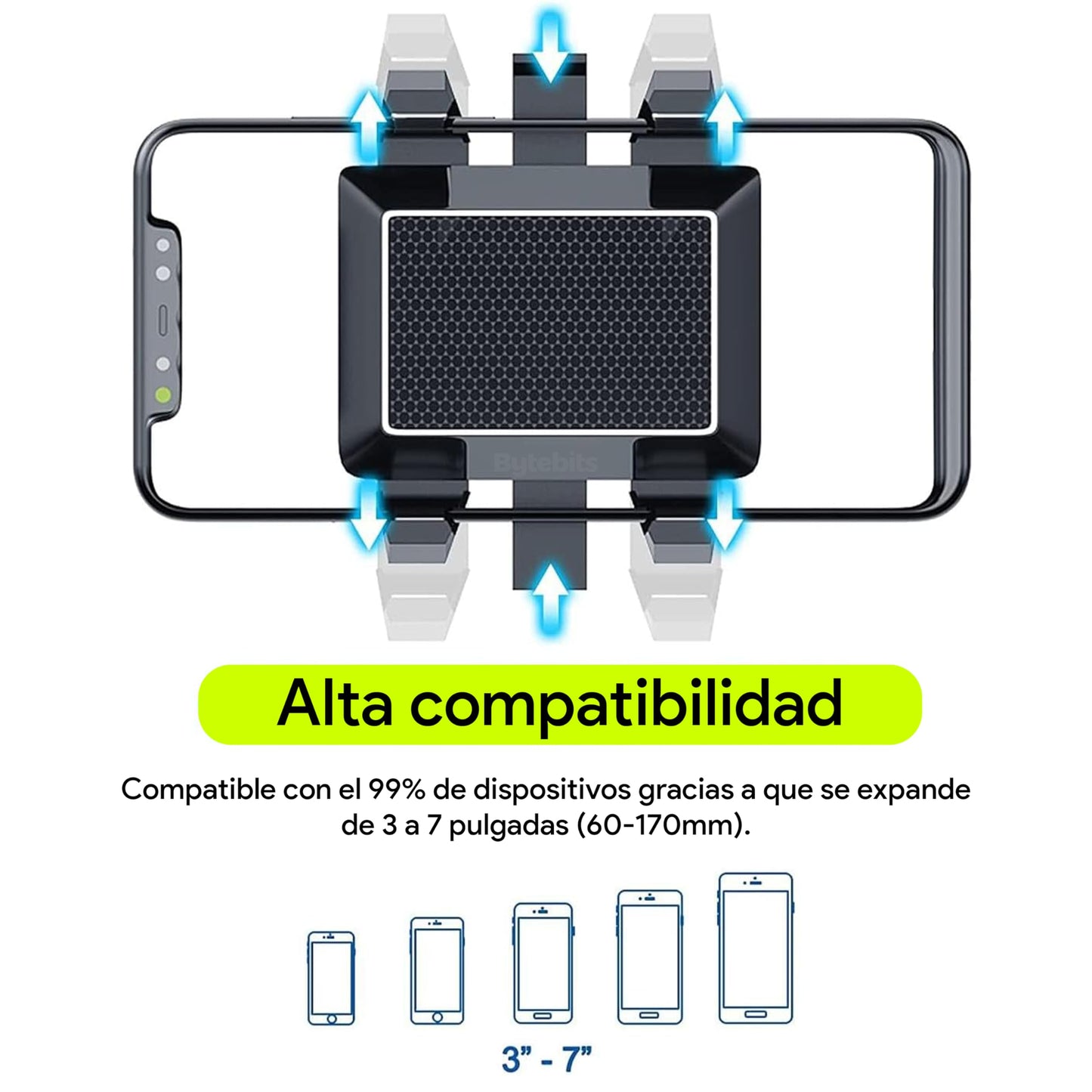 Bytebits Soporte de Retrovisor de Coche Base para Celular Multi ángulo con Rotación de 360 Grados Multi posición Horizontal y Vertical para Espejo de Automóvil Universal