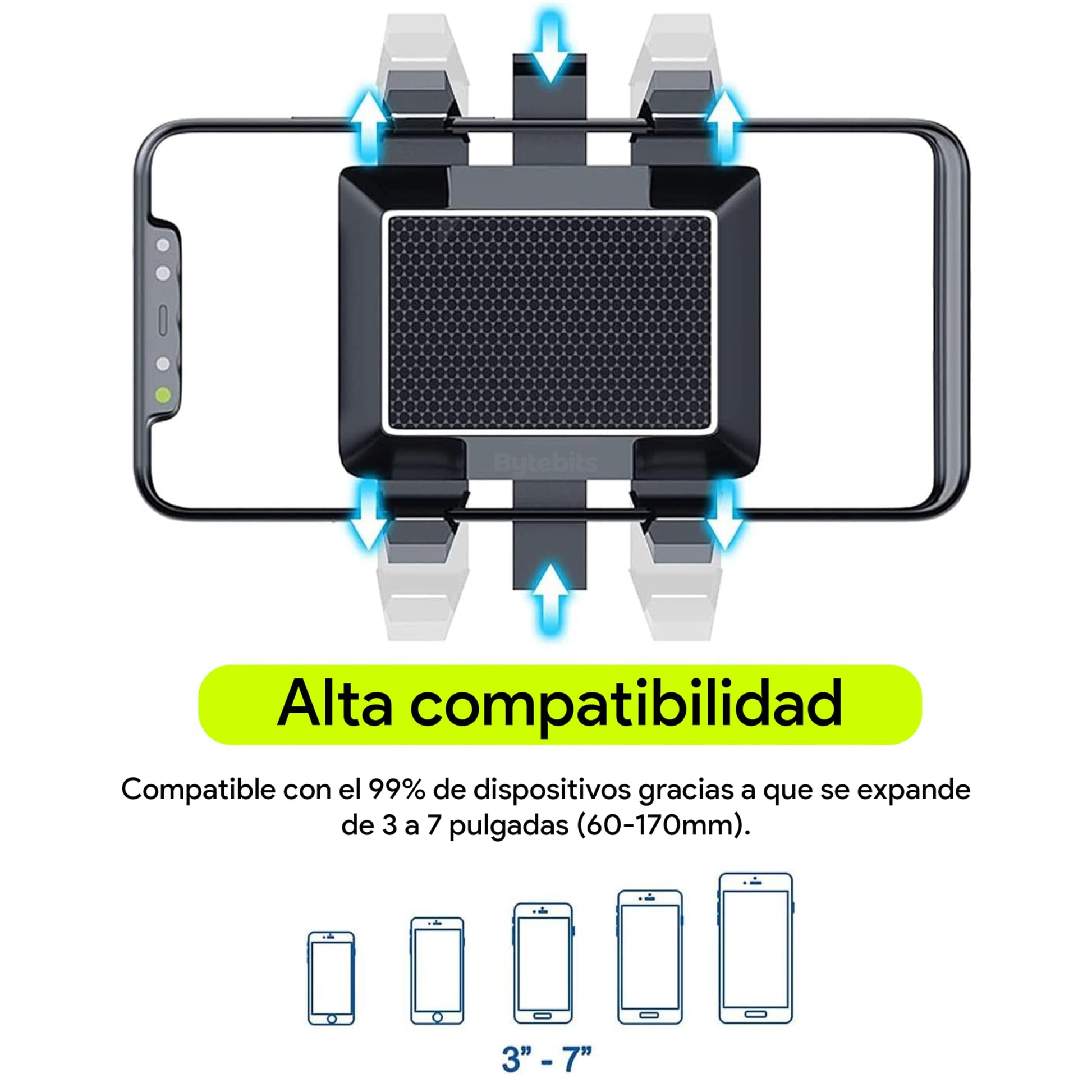 Bytebits Soporte de Retrovisor de Coche Base para Celular Multi ángulo con Rotación de 360 Grados Multi posición Horizontal y Vertical para Espejo de Automóvil Universal