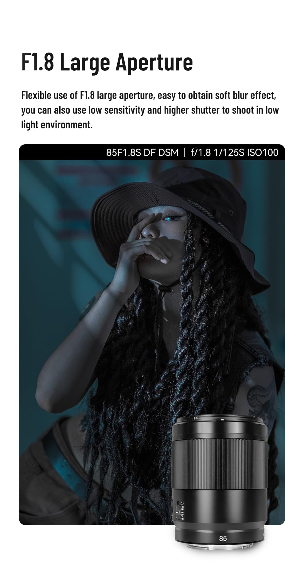 Lente Prime Marco Completo YONGNUO 85 mm Apertura Grande para Cámaras Sony E Mount sin Espejo Cuerpo Metálico