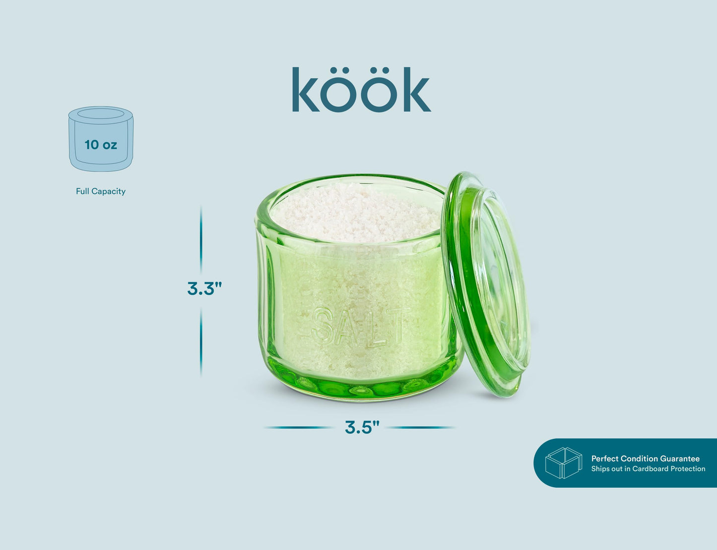 KooK - Bodega de vidrio con tapa, vidrio prensado en relieve, recipiente de almacenamiento transparente, para café, azúcar, especias y caramelos, 10 onzas (verde lima)