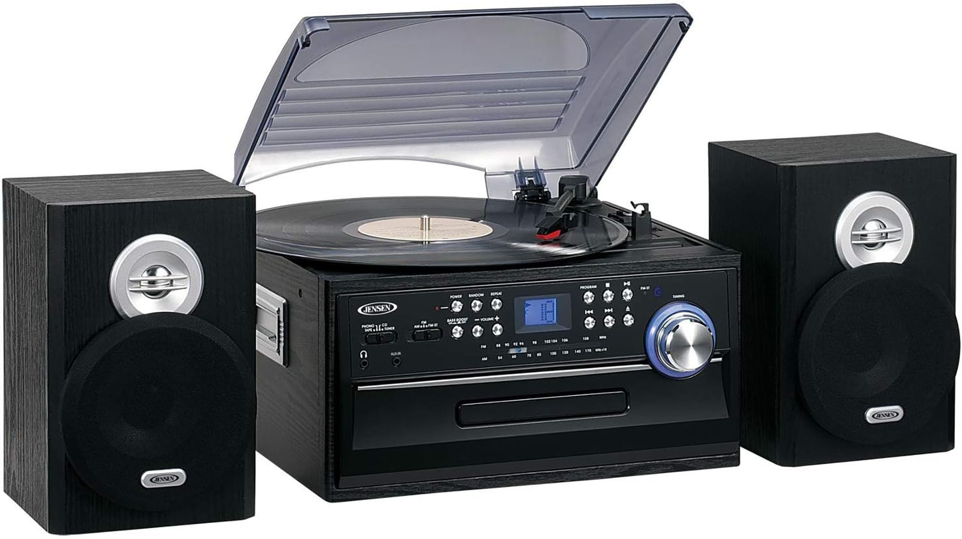 Jensen JTA475B 3-Speed Turntable with CD, AM/FM Stereo Radio, Cassette and Remote