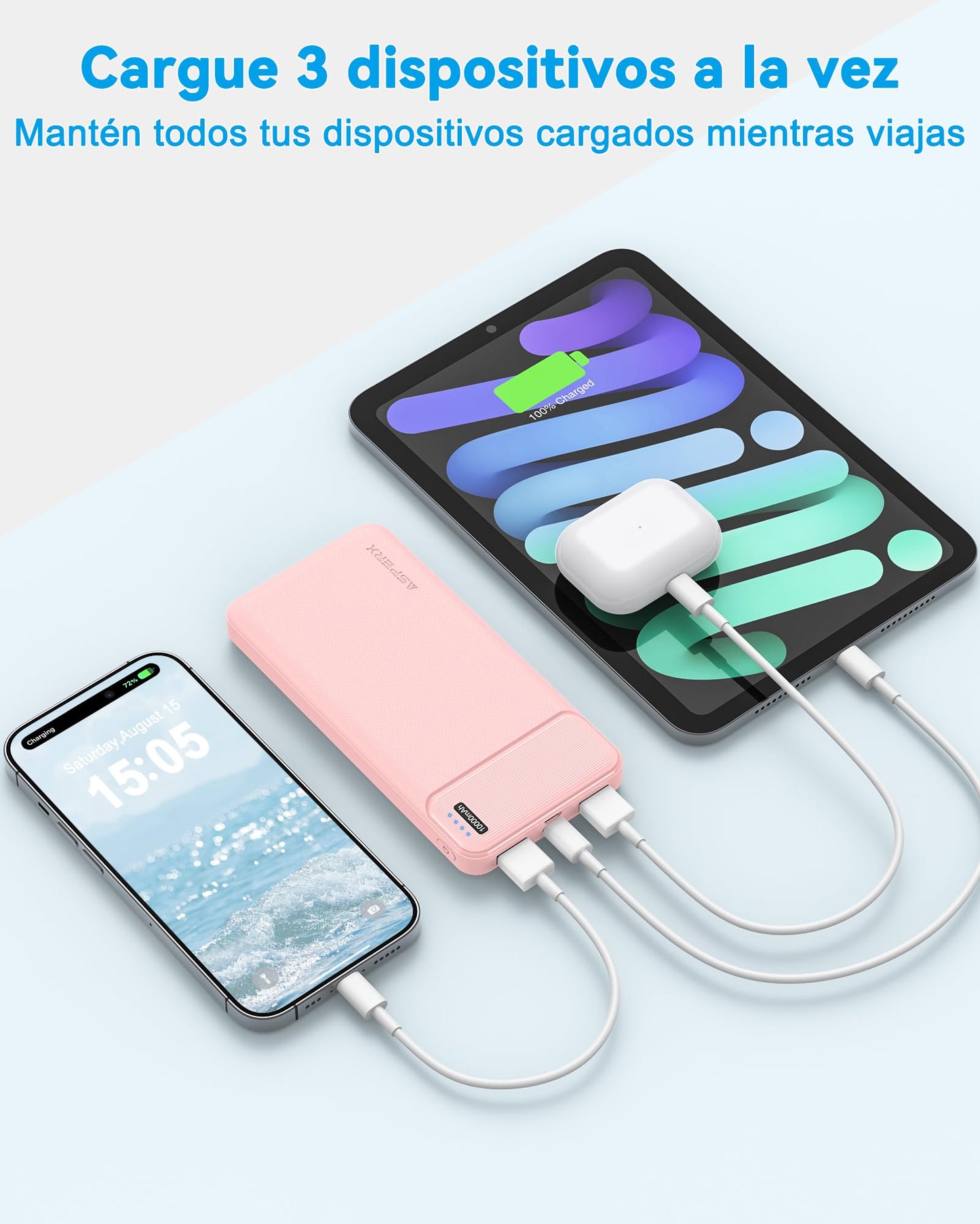 Batería Portátil AsperX 10000mAh USB Carga Rápida Pila Recargable para iPhone y Google