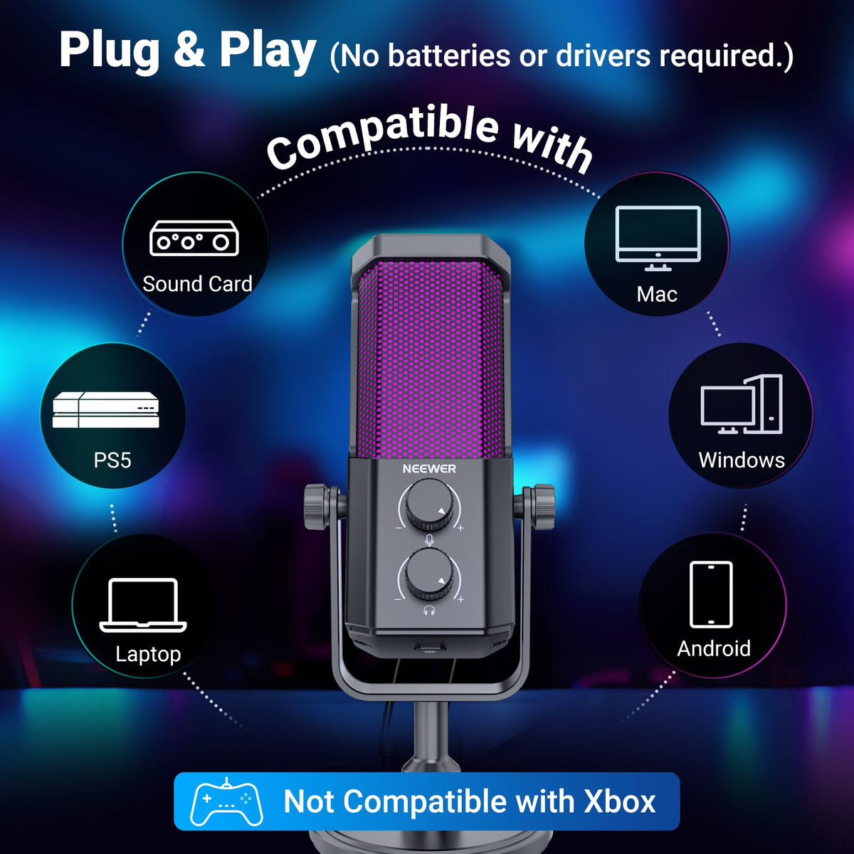 Micrófono USB RGB NEEWER UM01 Cancelación Ruido Gris para Podcasting