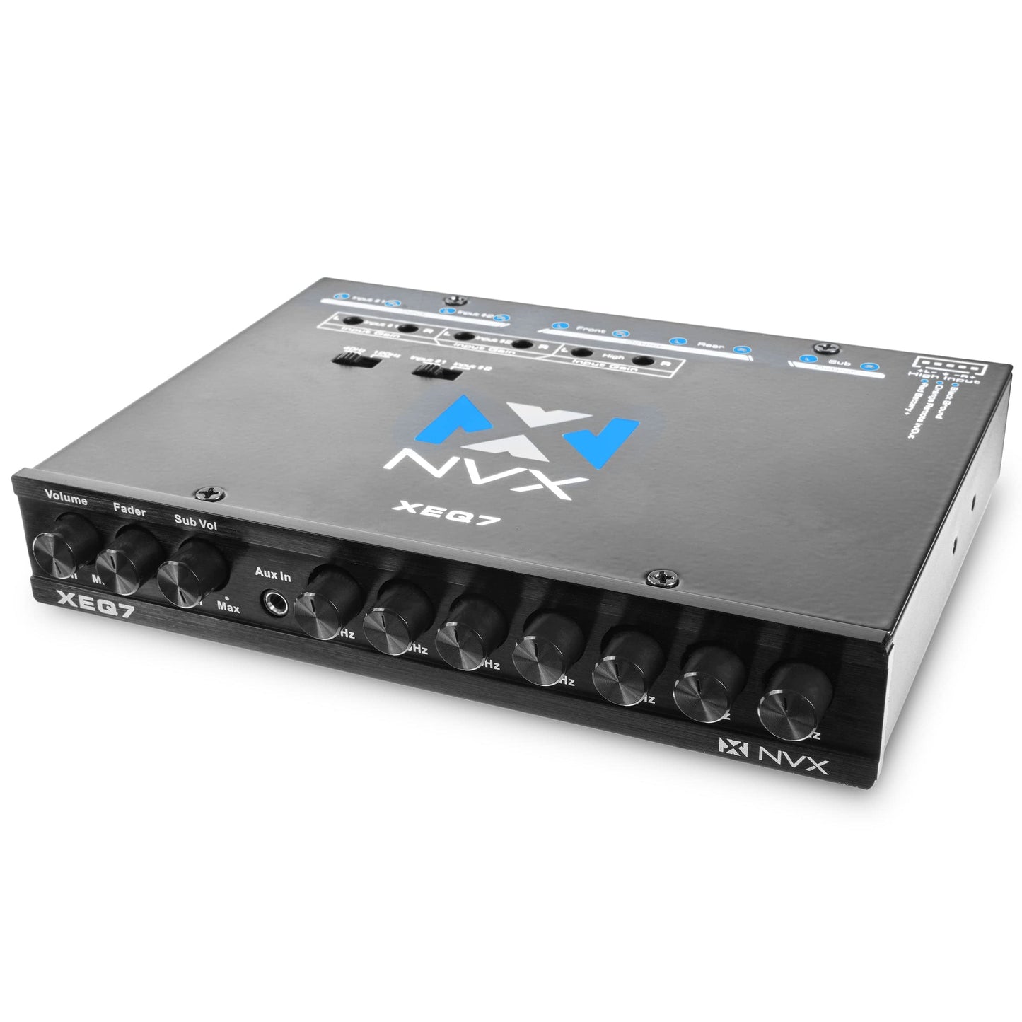 NVX 7-Band Graphic Stereo Equalizer 1/2 DIN with Dual Aux Input and Sub Control [XEQ7]